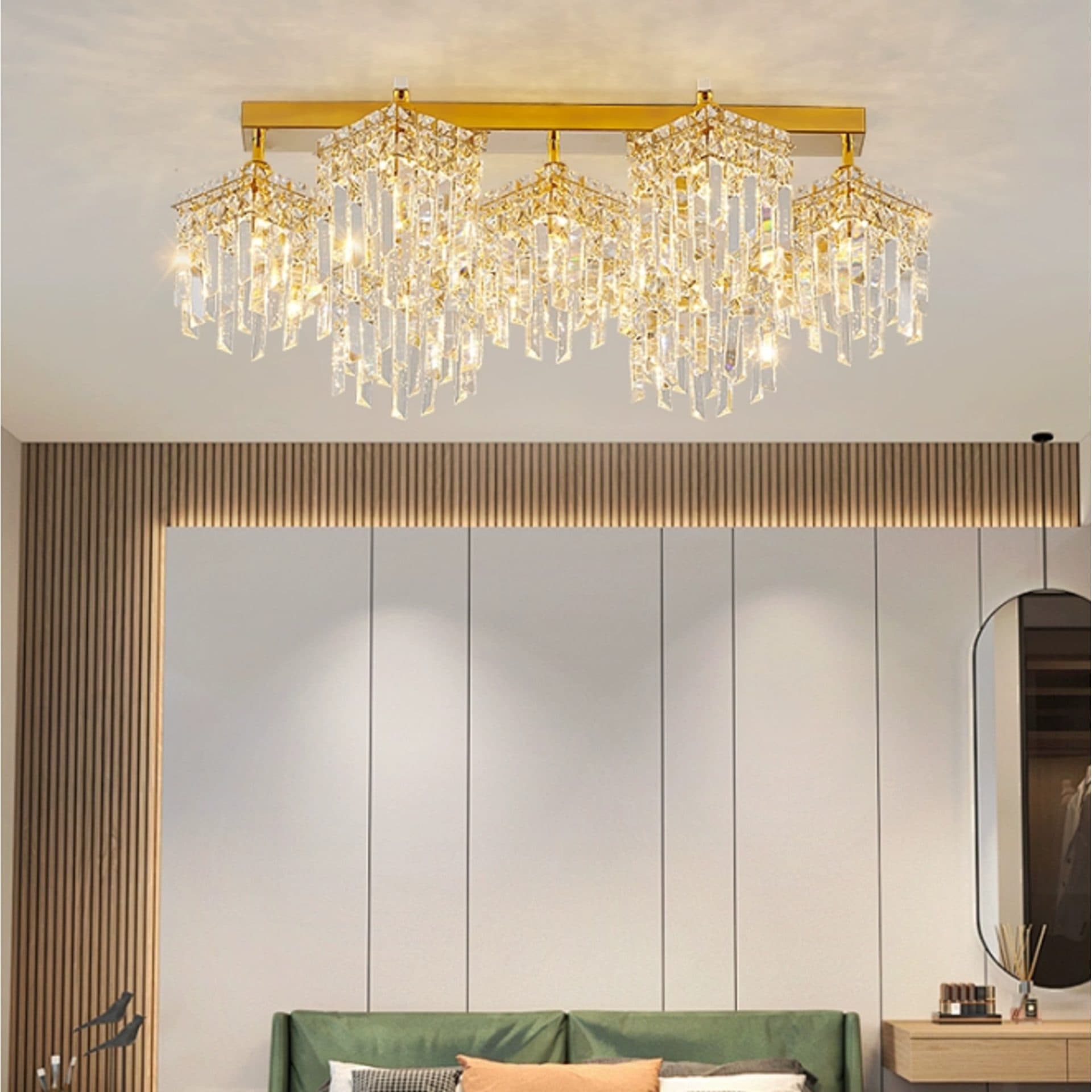 Candelabru Cristal, 7 surse de lumina E14, Auriu, Flippy — imagine 3