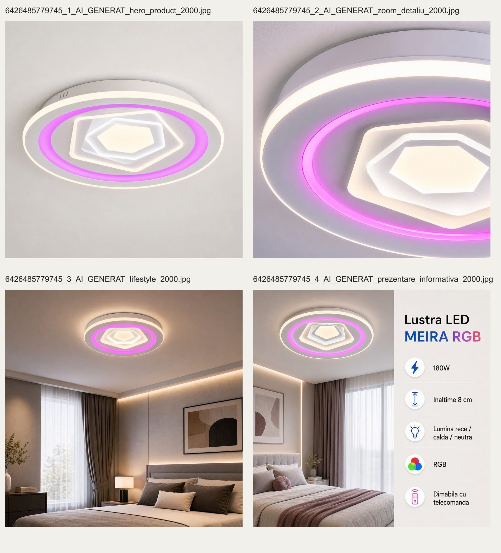 Lustra LED Flippy RGB 180W telecomanda Dimabila Alb — imagine 9