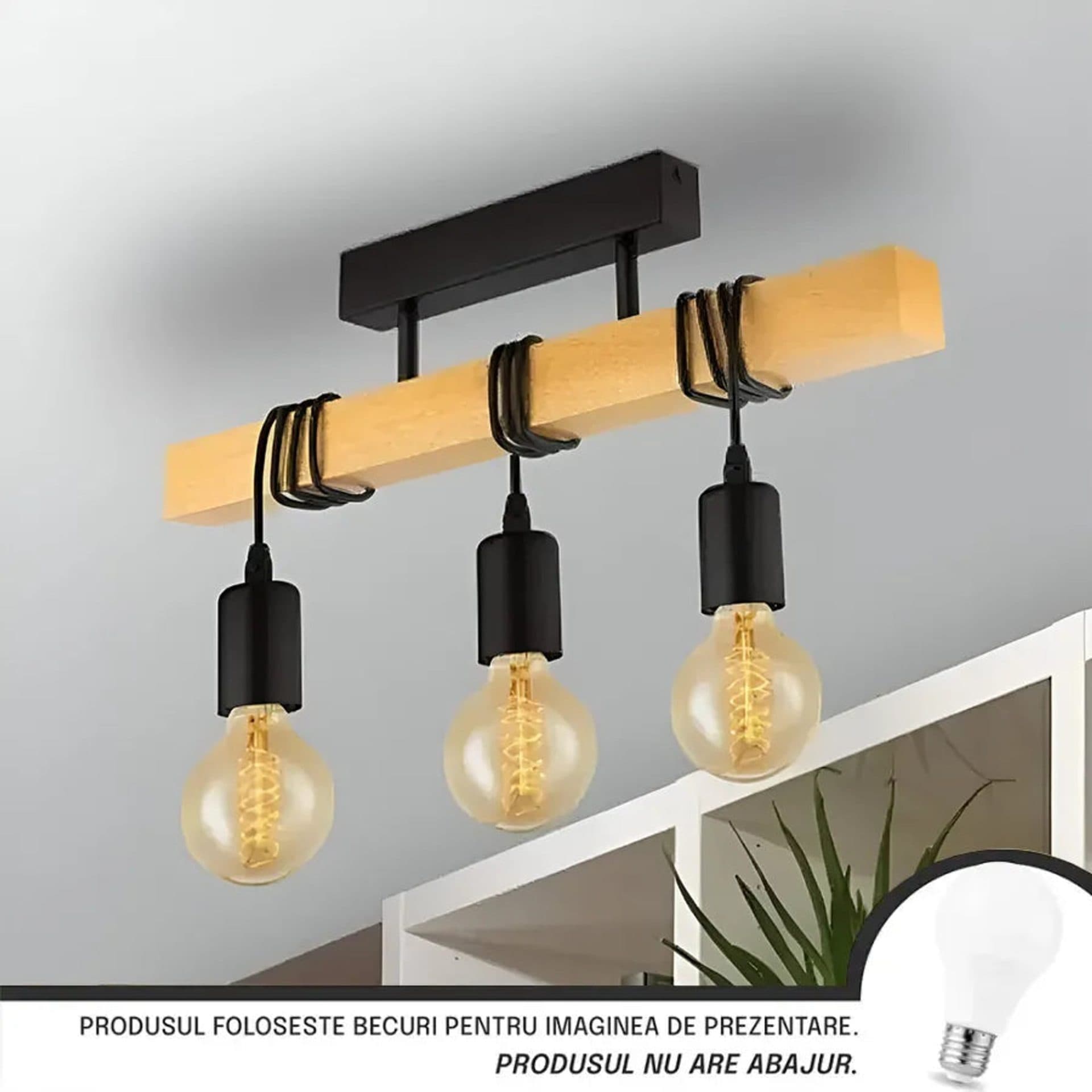 Lustra Flippy Timber Trio, 3x E27, Negru, Lemn — imagine 1