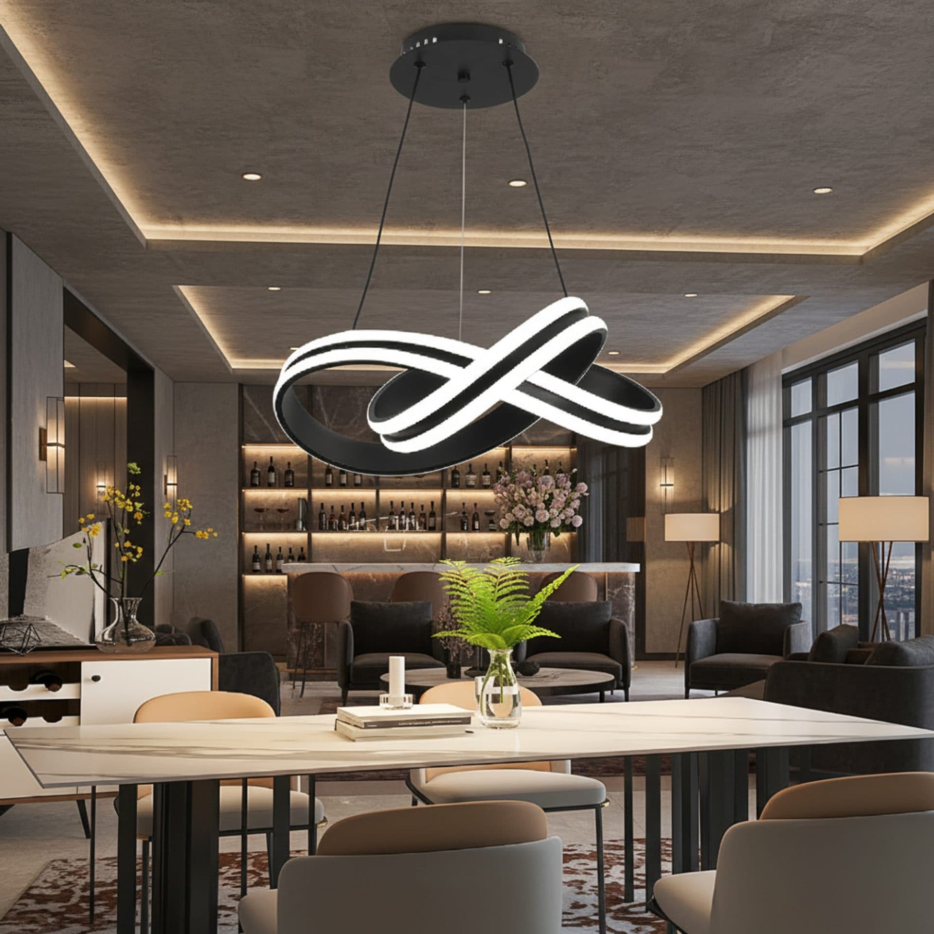 Lustra LED suspendata cu telecomanda INFINITY LOOP 61W, lumina Rece/Calda/Neutra, Dimabila — imagine 1