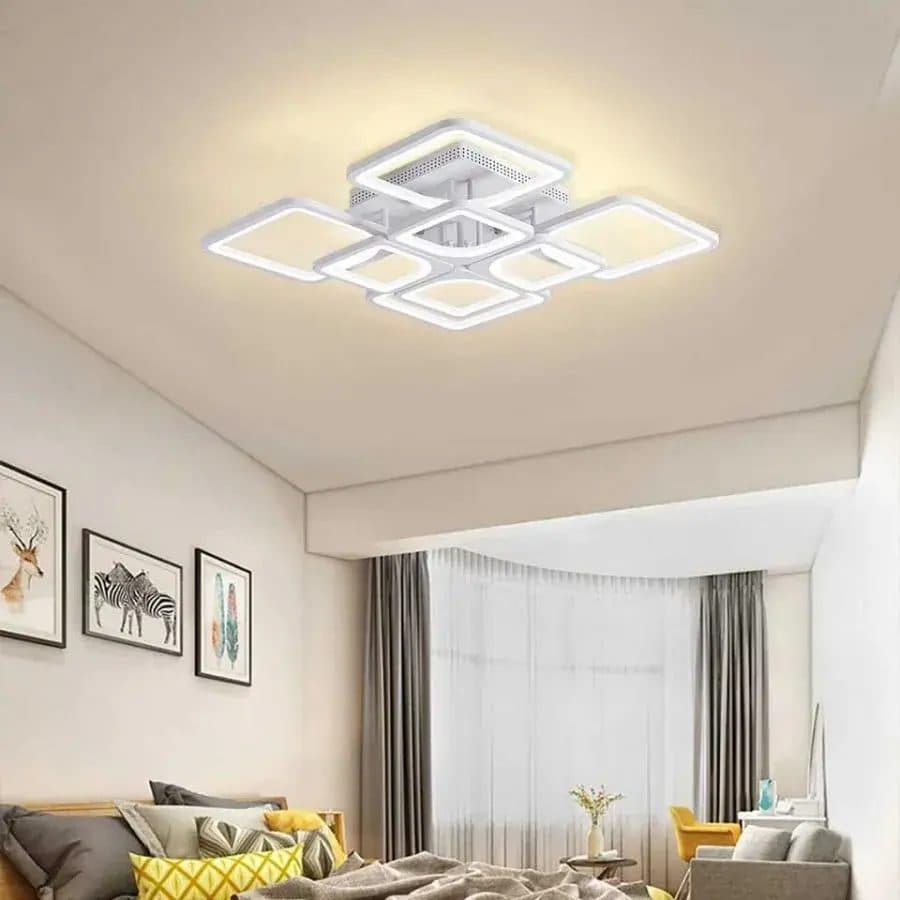 Lustra LED Flippy Zoe 138W, 8 Patrate, telecomanda, lumina Rece/Calda/Neutra, Dimabila, Alb — imagine 1