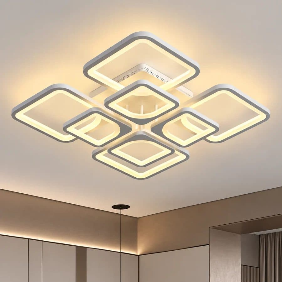 Lustra LED Flippy Zoe 138W, 8 Patrate, telecomanda, lumina Rece/Calda/Neutra, Dimabila, Alb — imagine 2