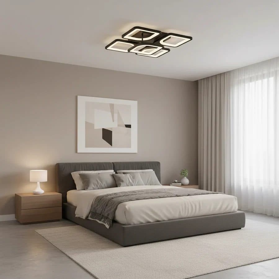 Lustra LED cu telecomanda ZOE 65W, 5 Patrate, lumina Rece/Calda/Neutra, Dimabila, Negru — imagine 1
