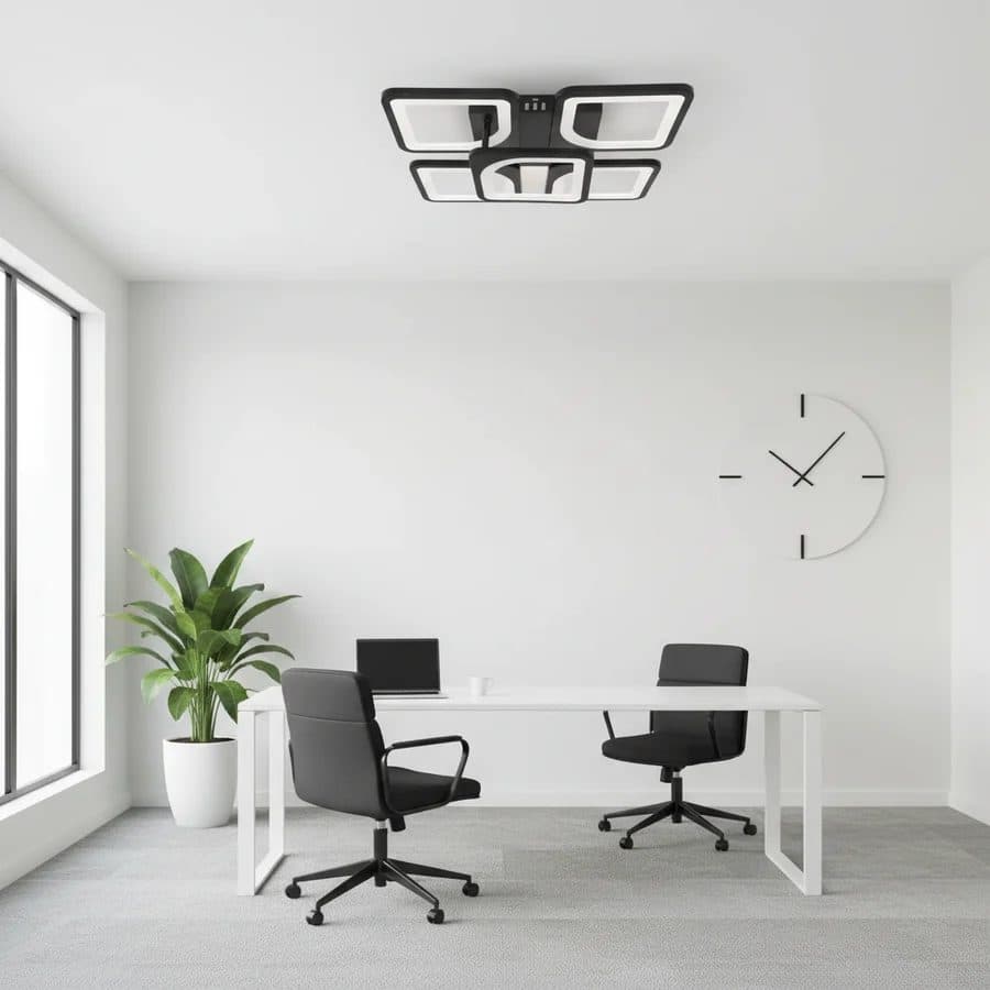 Lustra LED cu telecomanda ZOE 65W, 5 Patrate, lumina Rece/Calda/Neutra, Dimabila, Negru — imagine 3
