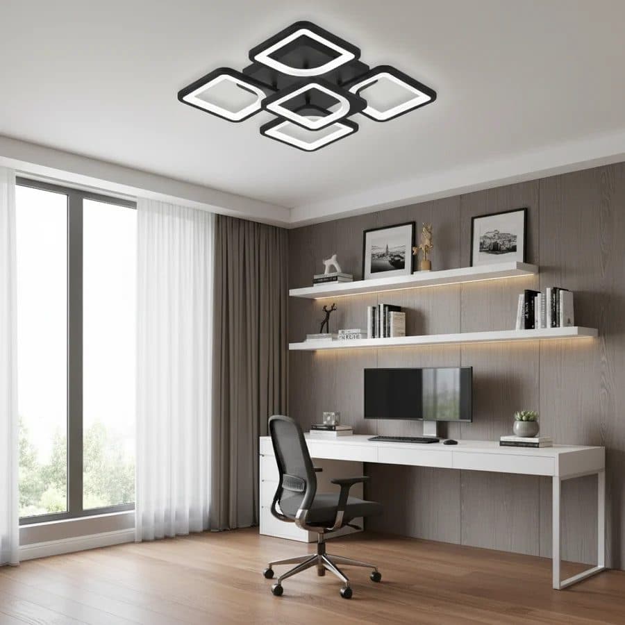 Lustra LED cu telecomanda ZOE 65W, 5 Patrate, lumina Rece/Calda/Neutra, Dimabila, Negru — imagine 5