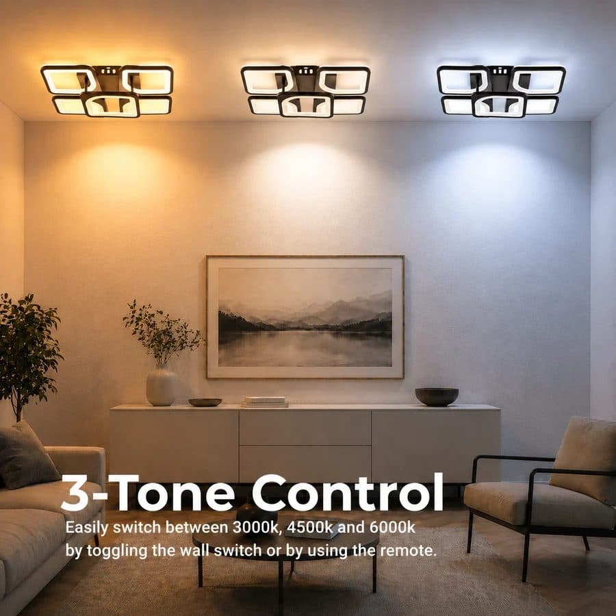 Lustra LED cu telecomanda ZOE 65W, 5 Patrate, lumina Rece/Calda/Neutra, Dimabila, Negru — imagine 6