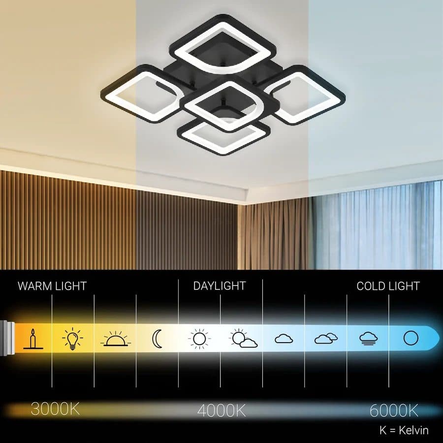 Lustra LED cu telecomanda ZOE 65W, 5 Patrate, lumina Rece/Calda/Neutra, Dimabila, Negru — imagine 7