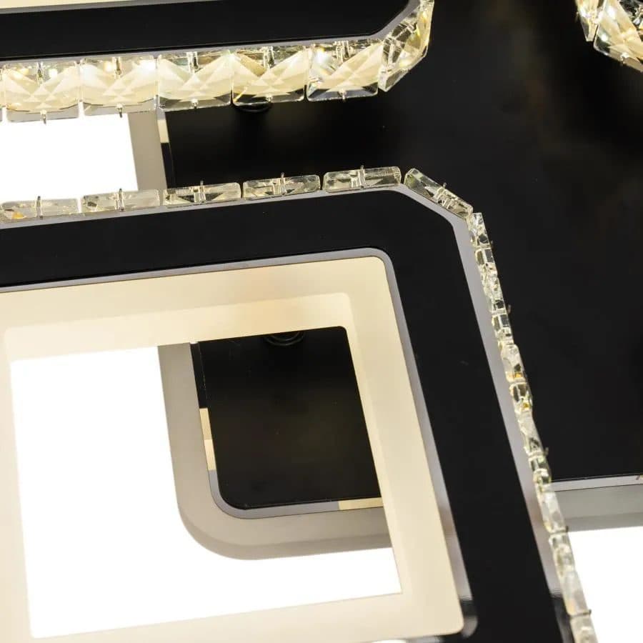 Lustra LED Flippy cu telecomanda si cristal LEILA RGB 69W, 4 Patrate, lumina Rece/Calda/Neutra, Dimabila, Negru — imagine 2