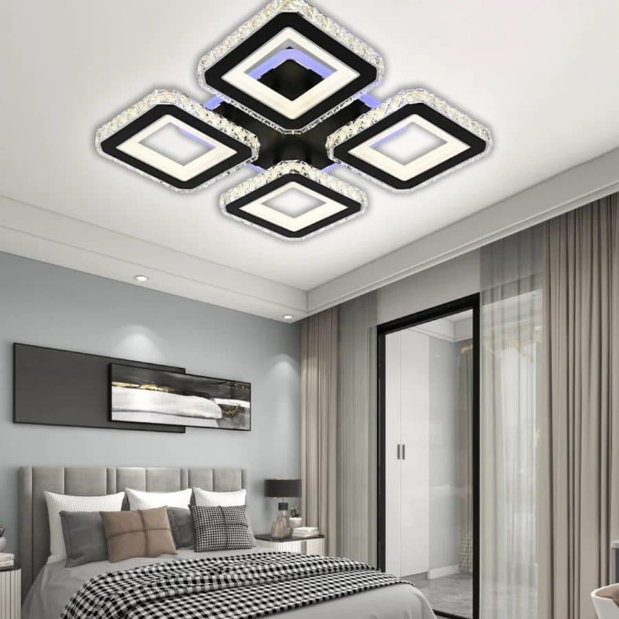 Lustra LED Flippy cu telecomanda si cristal LEILA RGB 69W, 4 Patrate, lumina Rece/Calda/Neutra, Dimabila, Negru — imagine 3