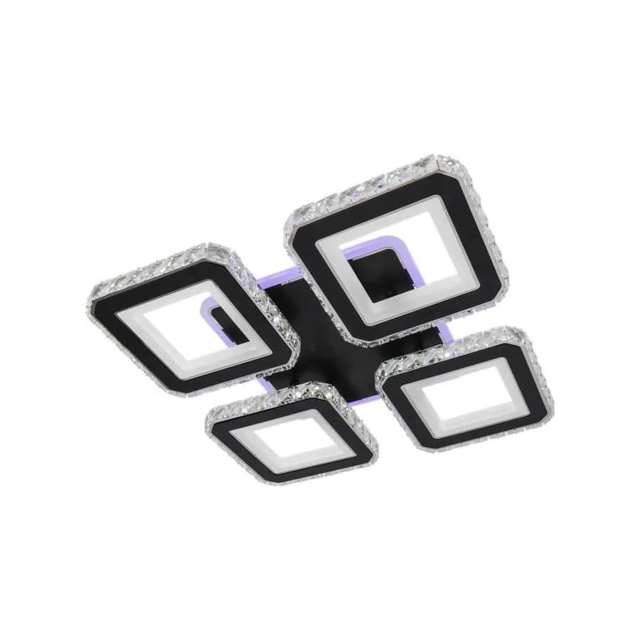 Lustra LED Flippy cu telecomanda si cristal LEILA RGB 69W, 4 Patrate, lumina Rece/Calda/Neutra, Dimabila, Negru — imagine 4