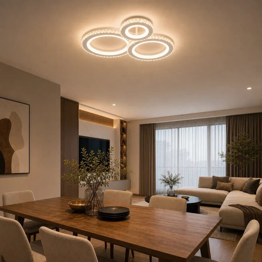 Lustra LED Flippy Rotonda RGB 75W, 3 Cercuri, telecomanda, Dimabila, Alb — imagine 1