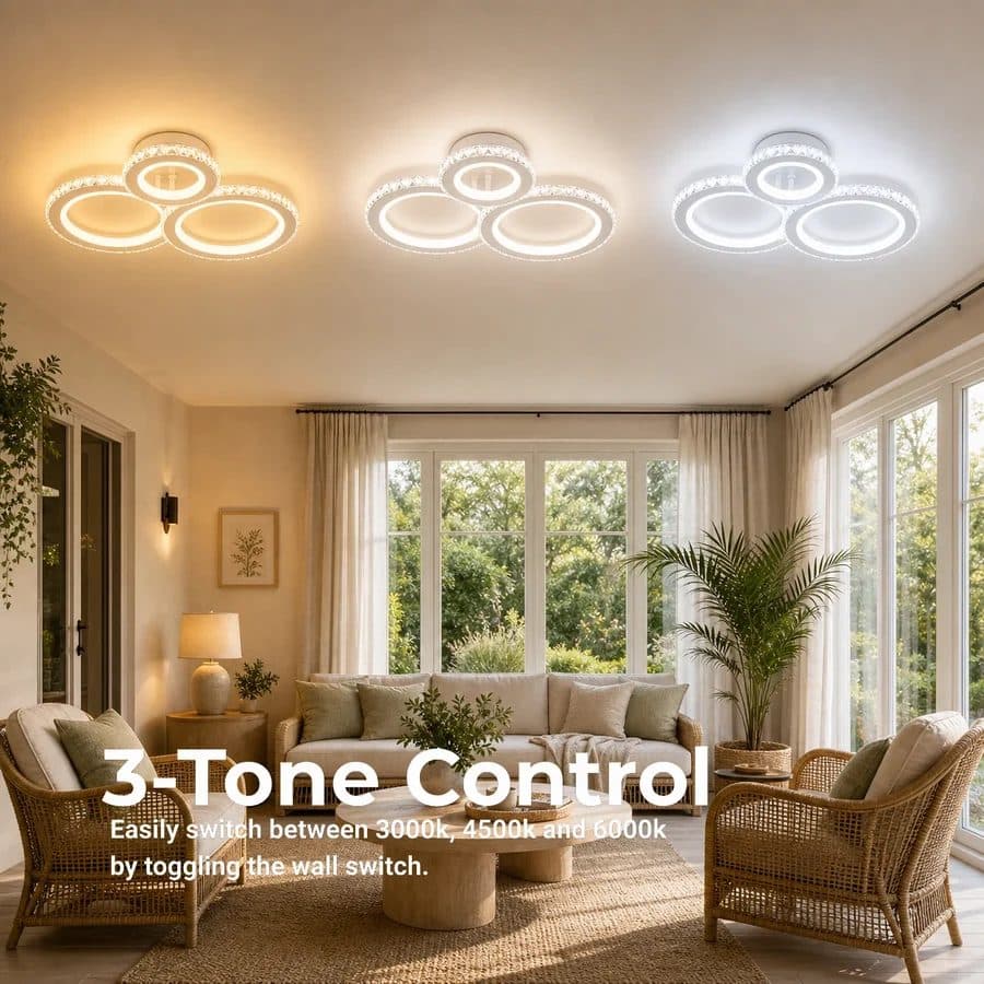 Lustra LED Flippy Rotonda RGB 75W, 3 Cercuri, telecomanda, Dimabila, Alb — imagine 3