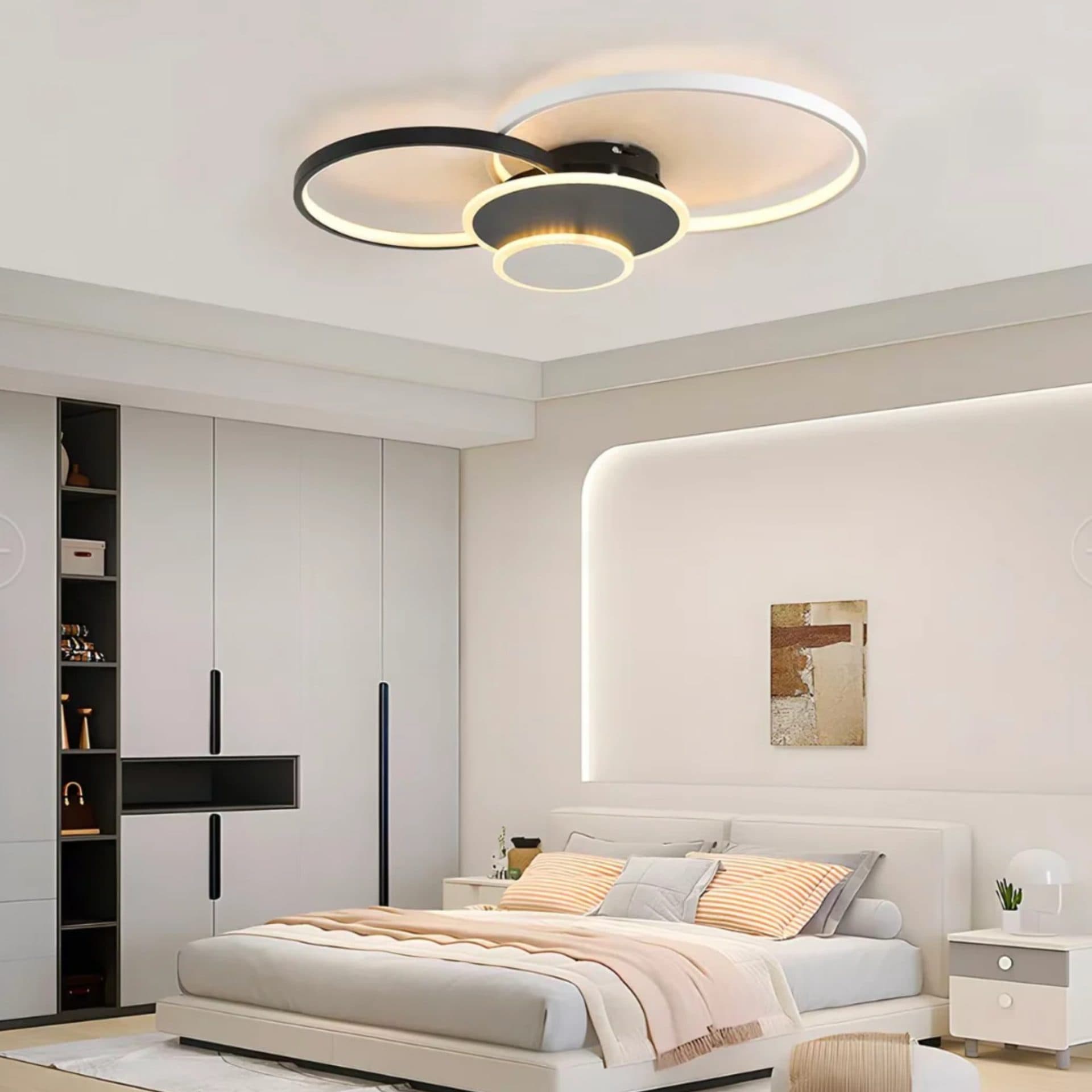 Lustra LED Flippy 80W 4 Cercuri telecomanda reglabila Negru Alb — imagine 1