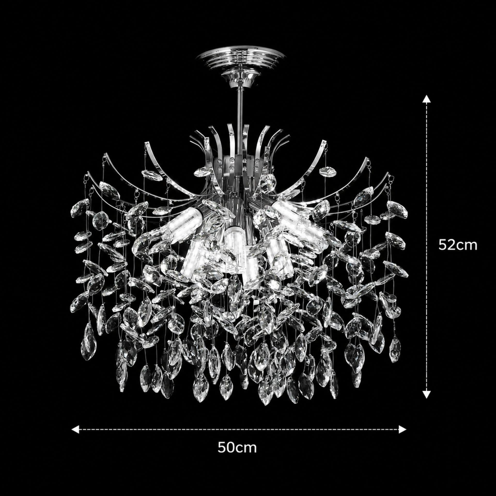 Candelabru Flippy PROWES Eleganza Cristal 8xE14 D50 cm Crom Lucios Inaltime Reglabila Metal si Cristal — imagine 4