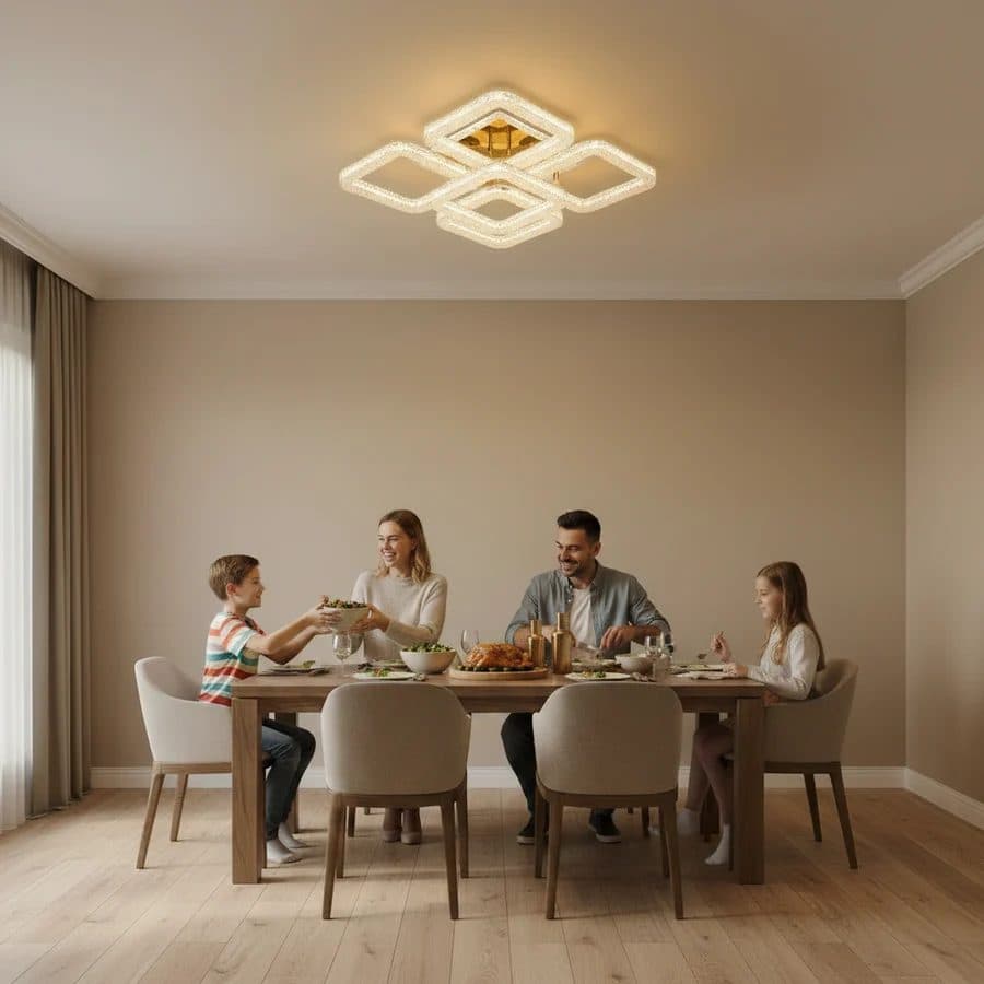 Lustra LED Flippy Magno cu telecomanda si cristal, 118W, 5 Patrate, Auriu — imagine 5