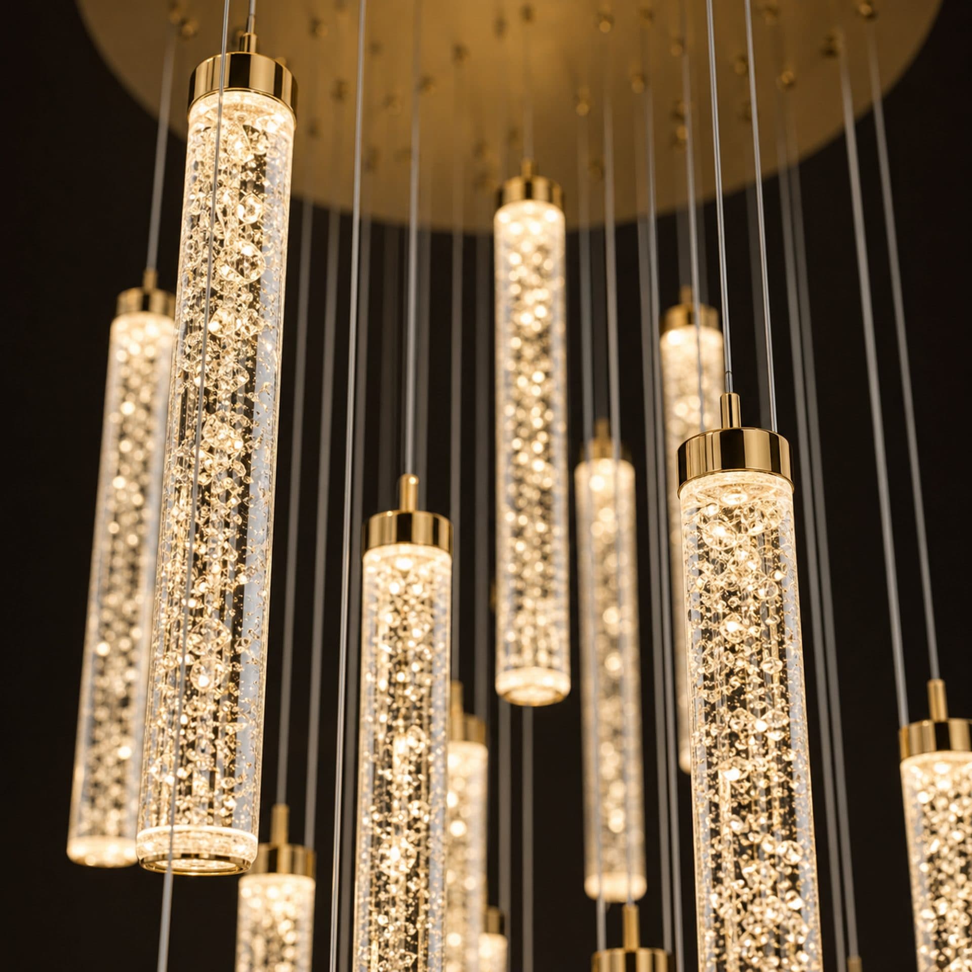 Candelabru Flippy Cristal LAGOM LED cu Telecomanda, Suspendat, 30 Surse, 90W, Diametru 60cm, Auriu, Metal si Cristal — imagine 10