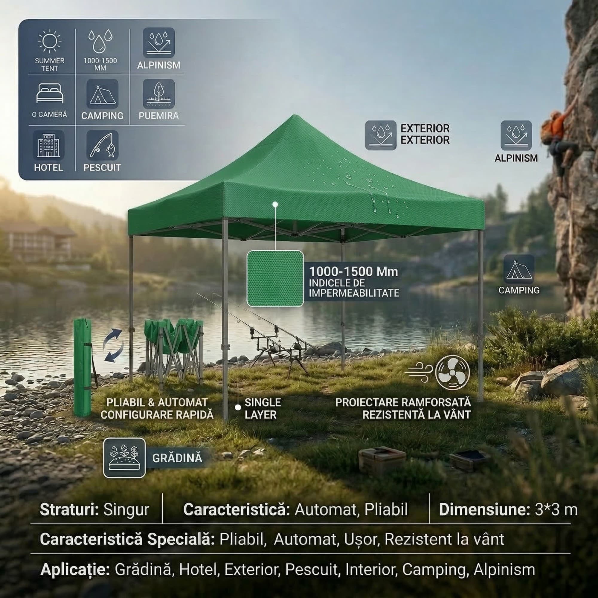 Pavilion pliabil Flippy 3x3m verde — imagine 2