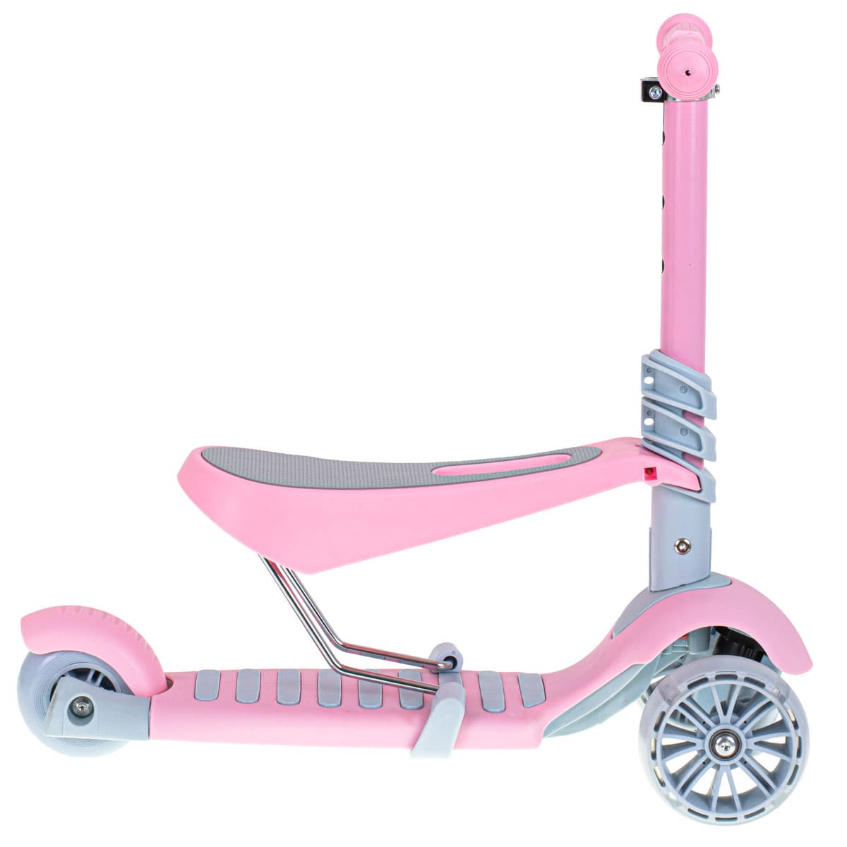 Set 3in1 Tricicleta Trotineta Skateboard cu roti LED, Roz — imagine 4