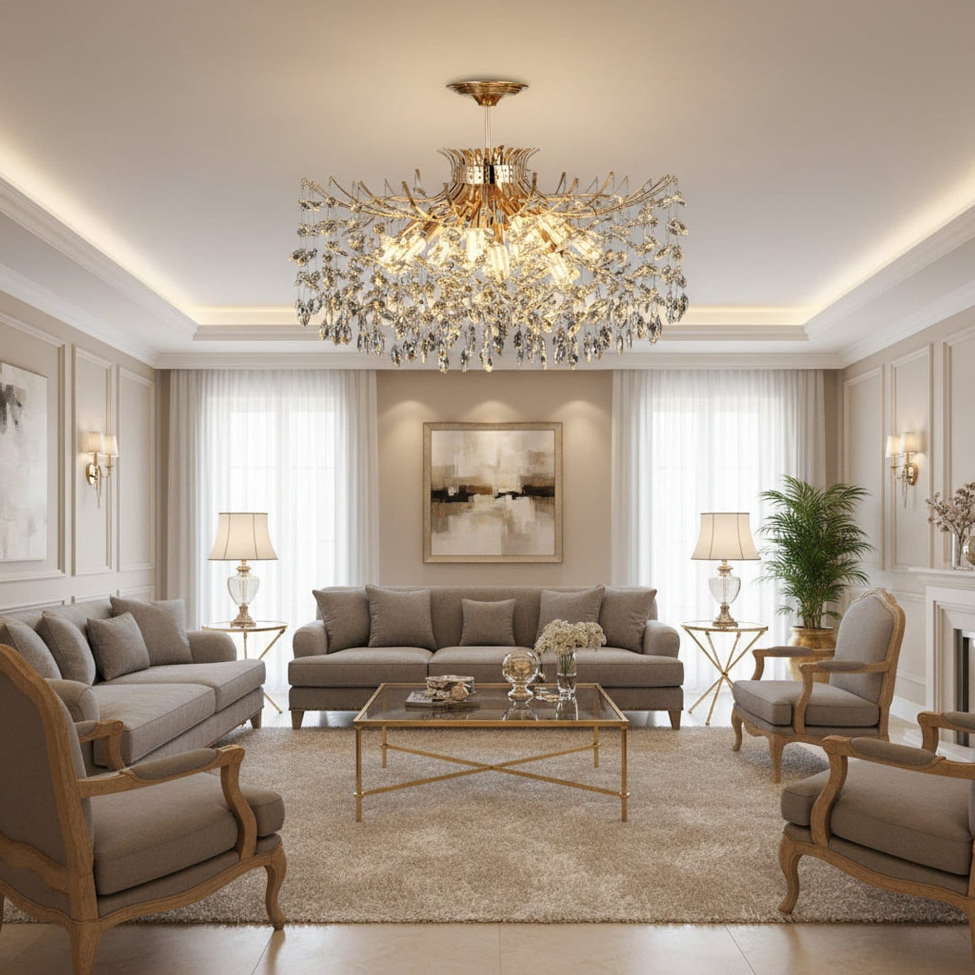 Candelabru Flippy Cristal 14x E14 Diametru 80 cm Auriu Inaltime Reglabila Metal si Cristal — imagine 2