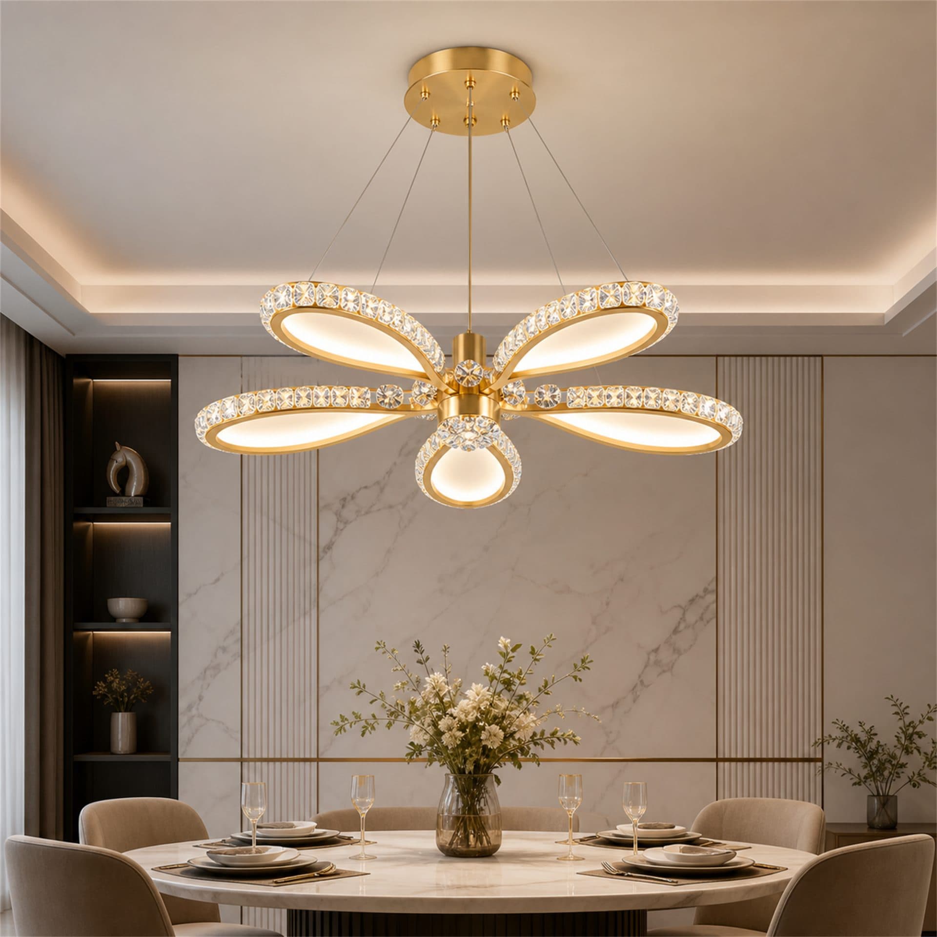 Lustra LED Flippy BLUME Magno cu telecomanda, 79W, 5 Surse, Finisaj Auriu — imagine 3