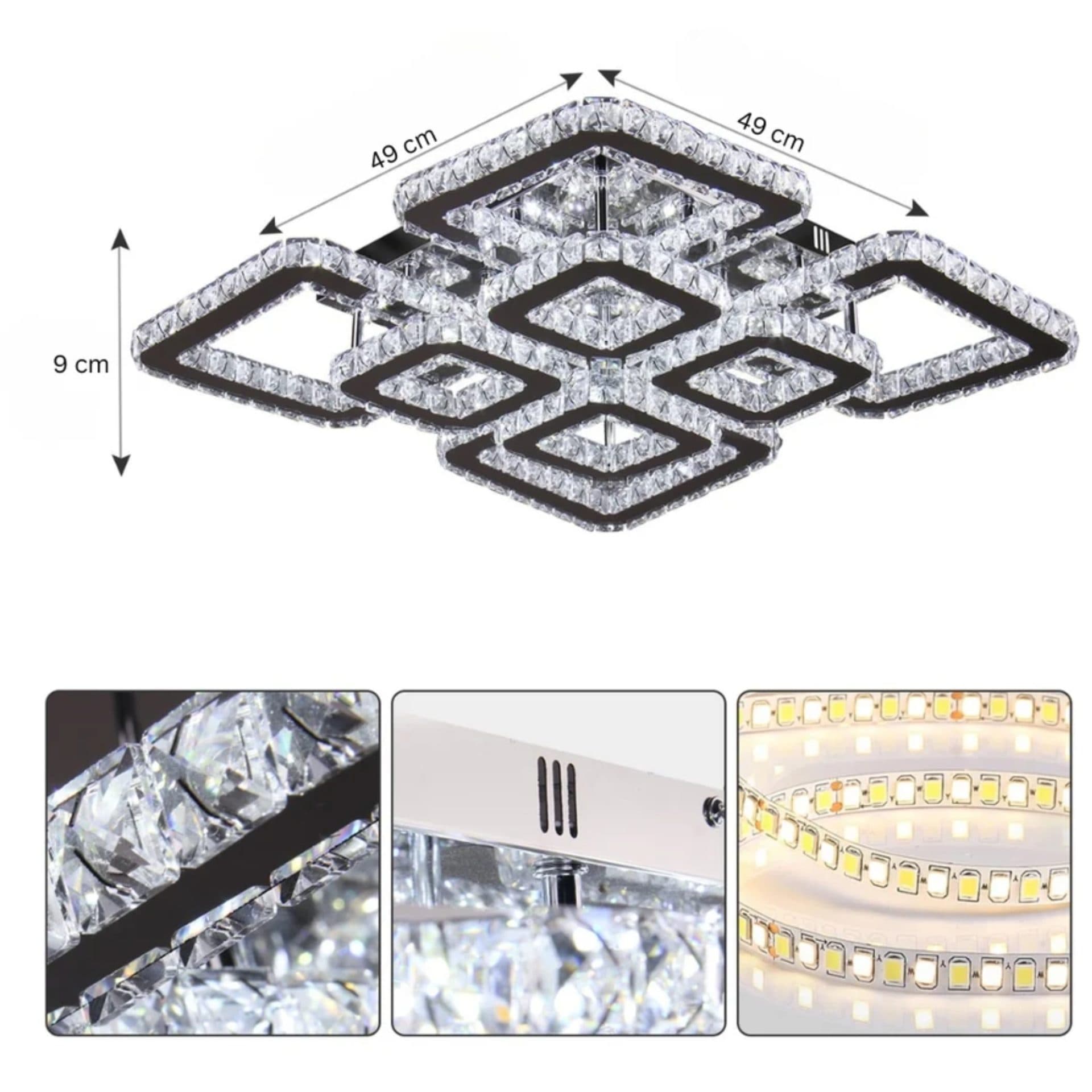 Lustra LED Flippy QUADRIA SUPREMO RGB 168W, 8 Patrate, Dimabila, Crom Lucios — imagine 3