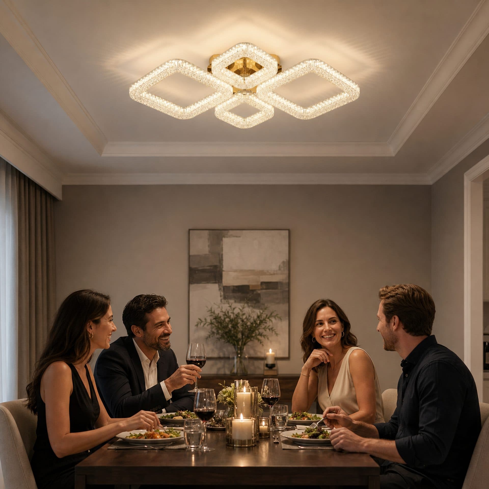Lustra LED Flippy Eleganza 73W 4 Patrate Auriu — imagine 7