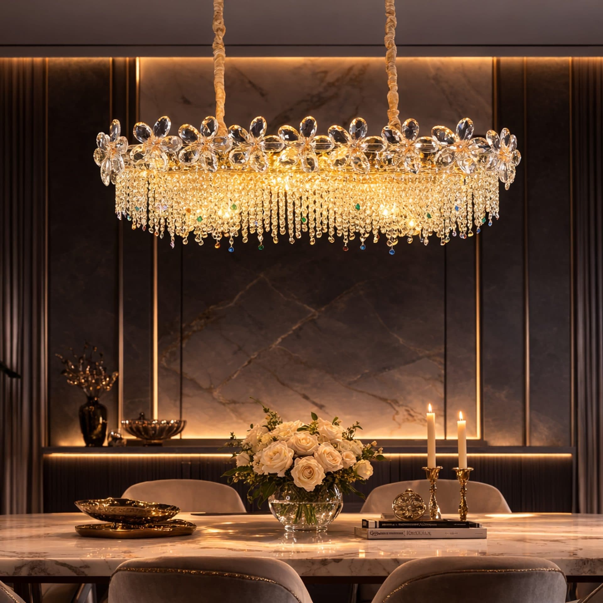 Candelabru Flippy Cristal 20x E14 Auriu Lucios Inaltime Reglabila — imagine 1