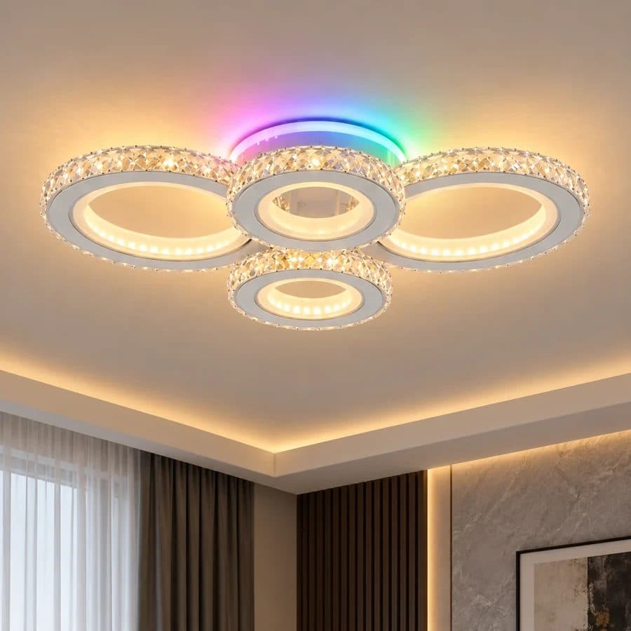 Lustra LED Flippy Rotunda RGB 82W 4 Cercuri Telecomanda Alb — imagine 1