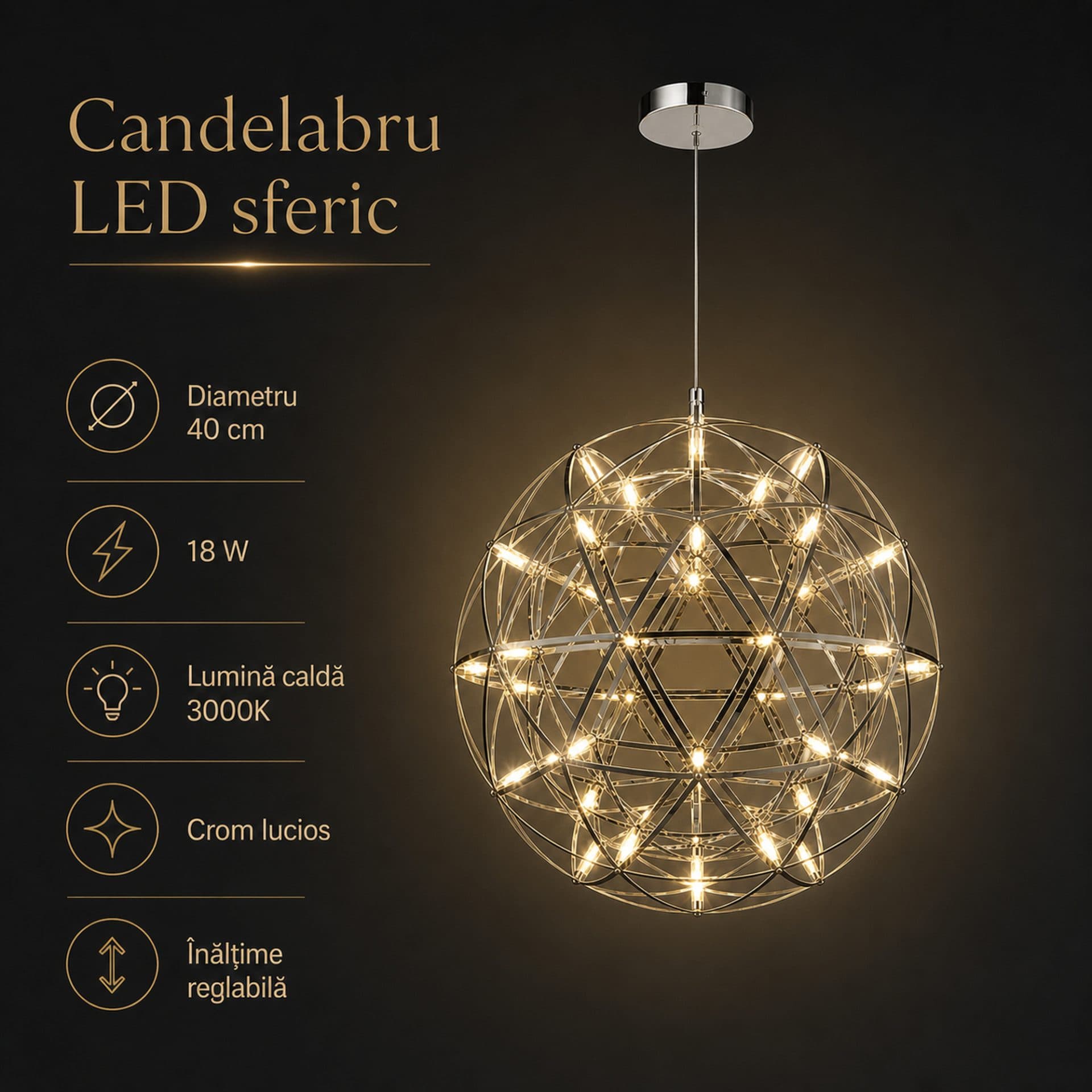 Candelabru LED WELD Nobile 18W Lumina Calda 3000K Crom Lucios — imagine 8