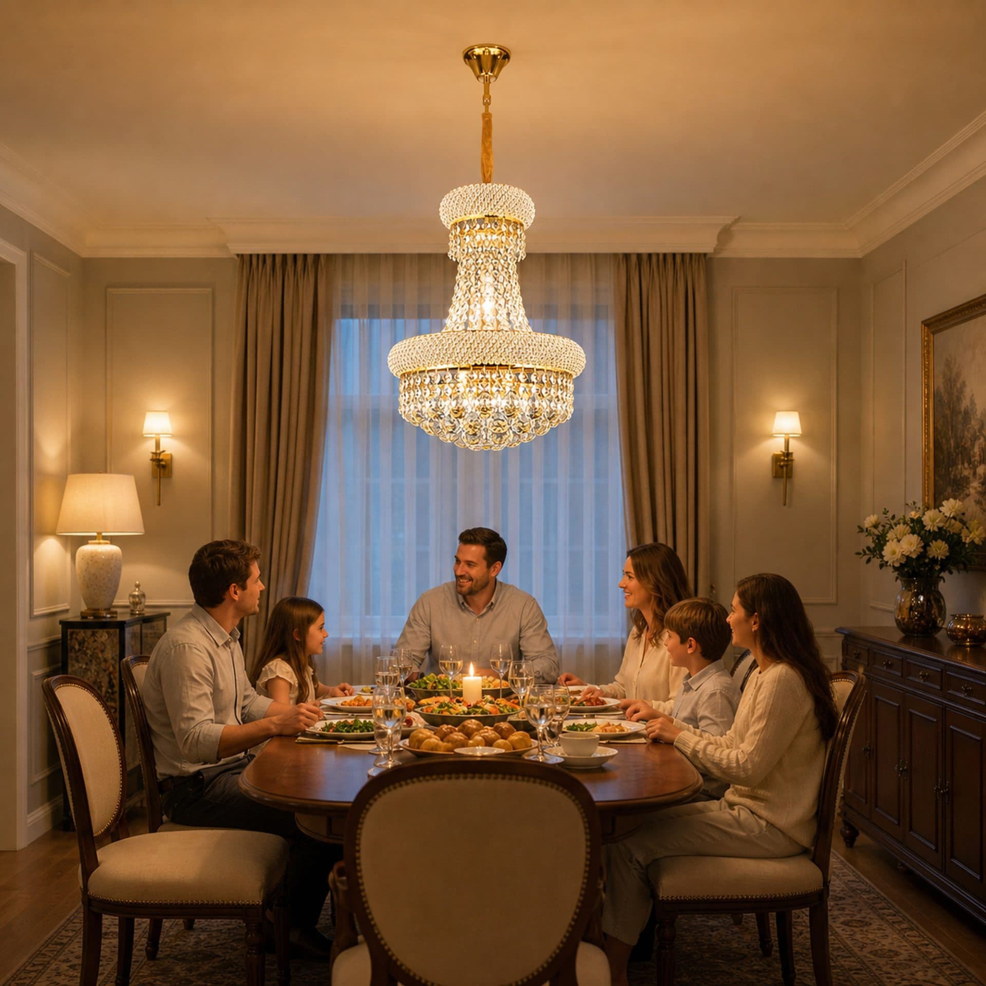 Candelabru Flippy Cristal NUVOLA Elegenza 12x E14 D50 cm Auriu Inaltime Reglabila — imagine 11