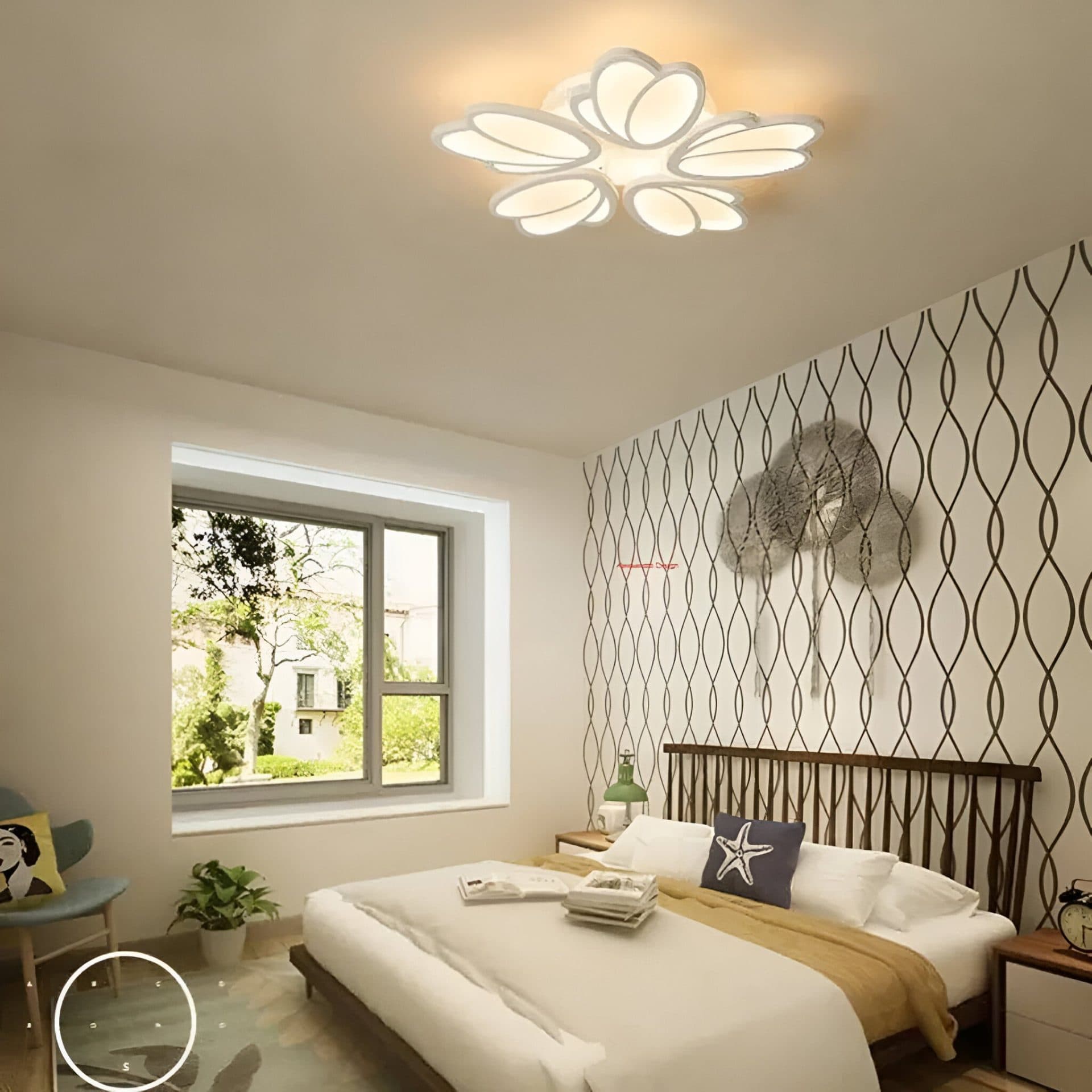 Lustra LED TULIP Flippy 81W cu telecomanda, 5 petale, alb — imagine 8
