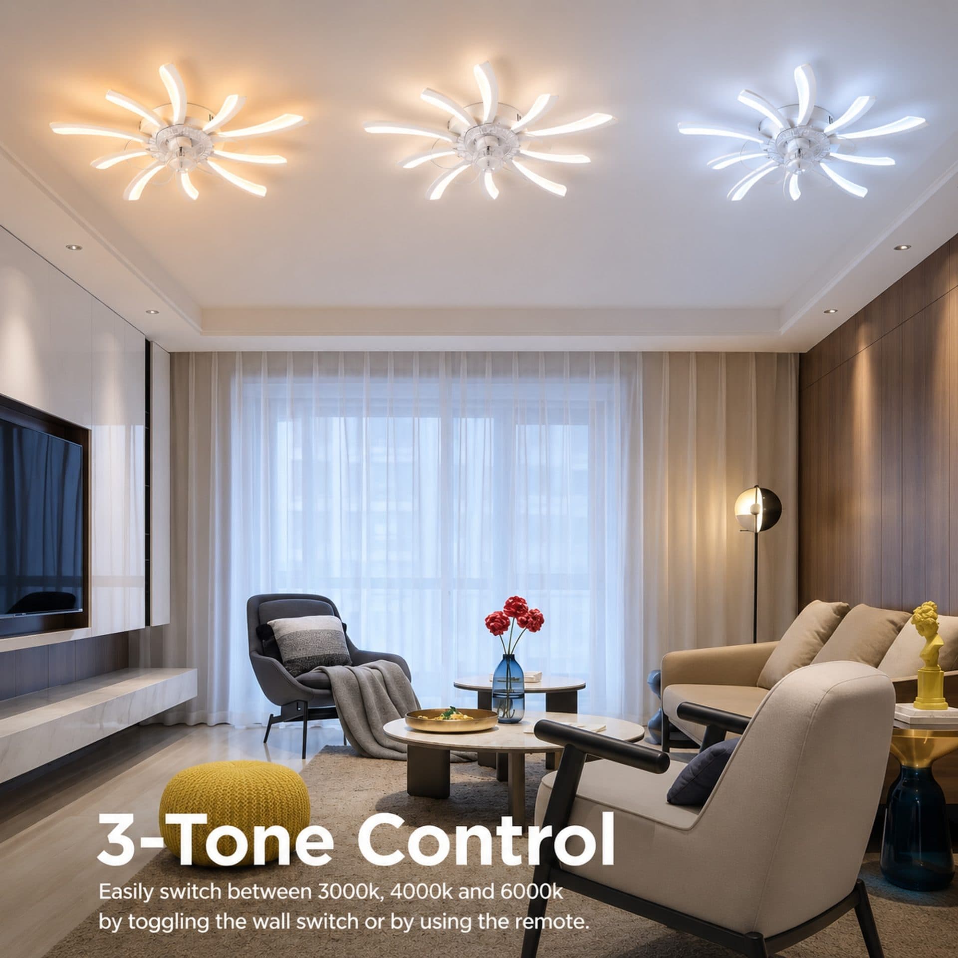 Lustra LED Ventilator Flippy 29W D77cm Telecomanda Alb — imagine 4