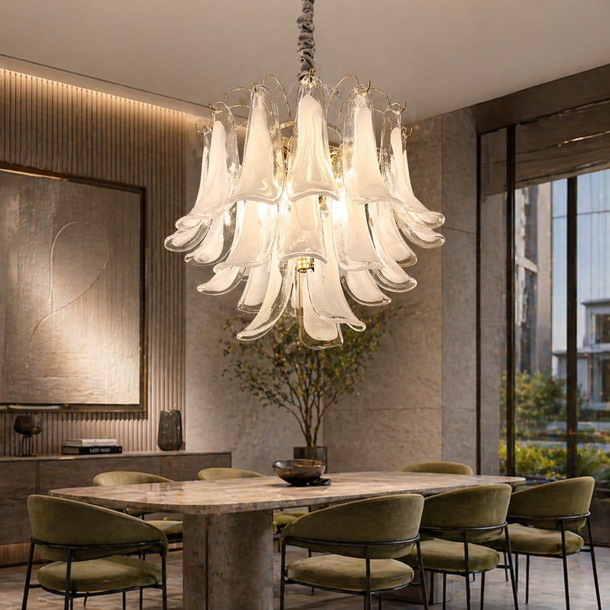 Candelabru Cristal MURANO Magno 7x E14, Diametru 60 cm, Alb, Inaltime Reglabila — imagine 5