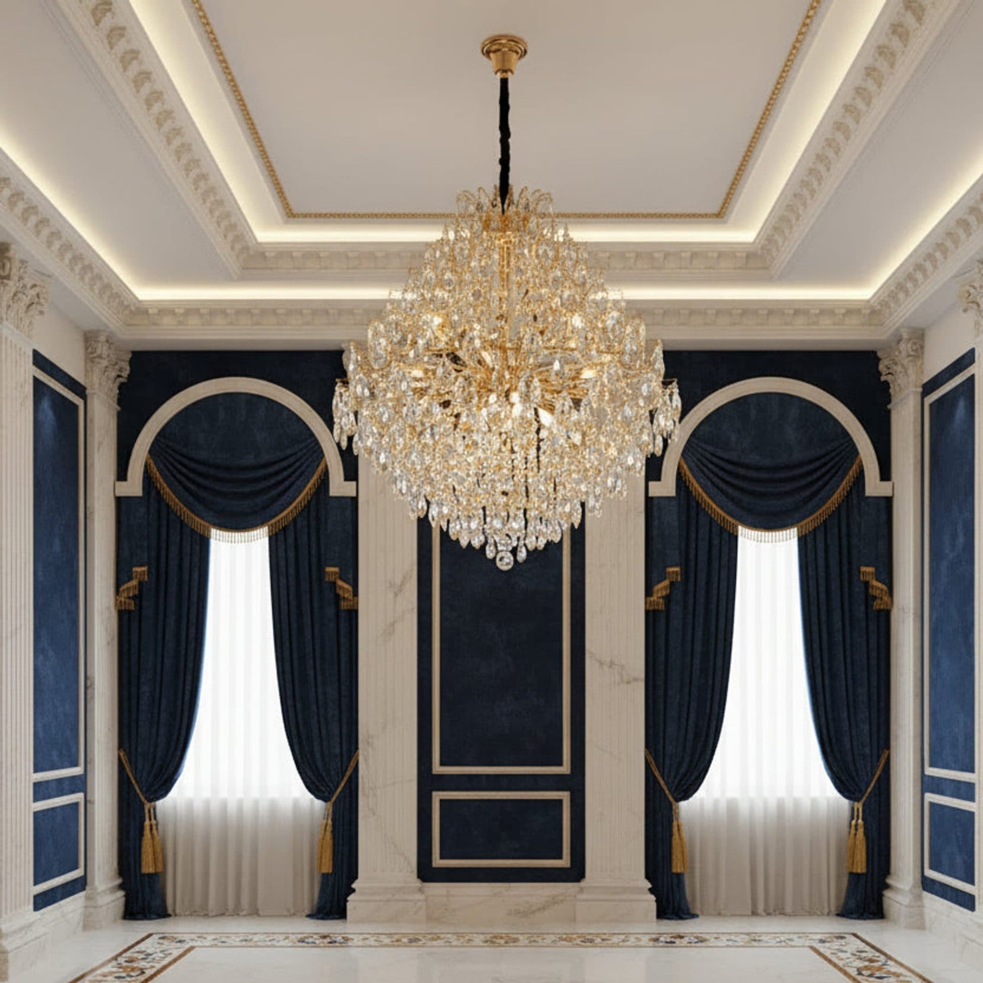 Candelabru Flippy Cristal KONIG Supremo, 24xE14, D100 cm, Auriu, Inaltime Reglabila, Metal si Cristal — imagine 1