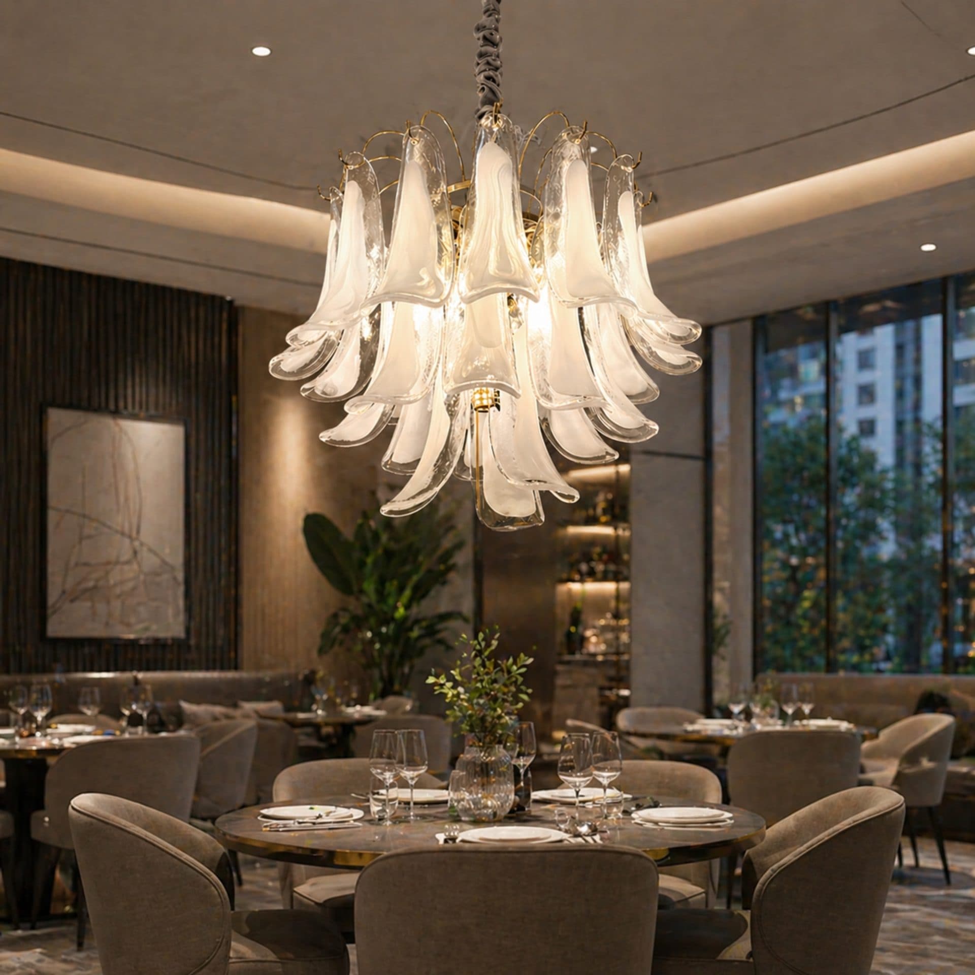 Candelabru Cristal MURANO Magno 7x E14, Diametru 60 cm, Alb, Inaltime Reglabila — imagine 3