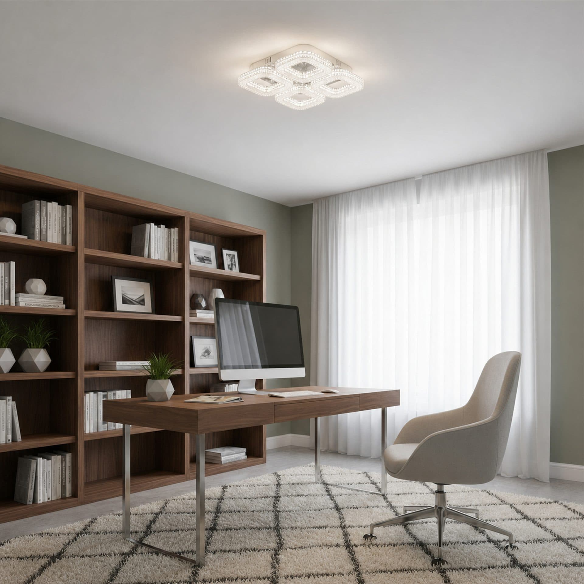 Lustra LED Flippy RENATO Nobile cu telecomanda si cristal, 54W, 4 Patrate, Lumina Rece/Calda/Neutra, Dimabila, Alb — imagine 7