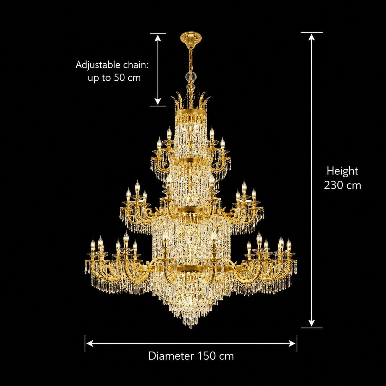 Candelabru Flippy Cristal 54xE14 Auriu Lucios Inaltime 230cm — imagine 8