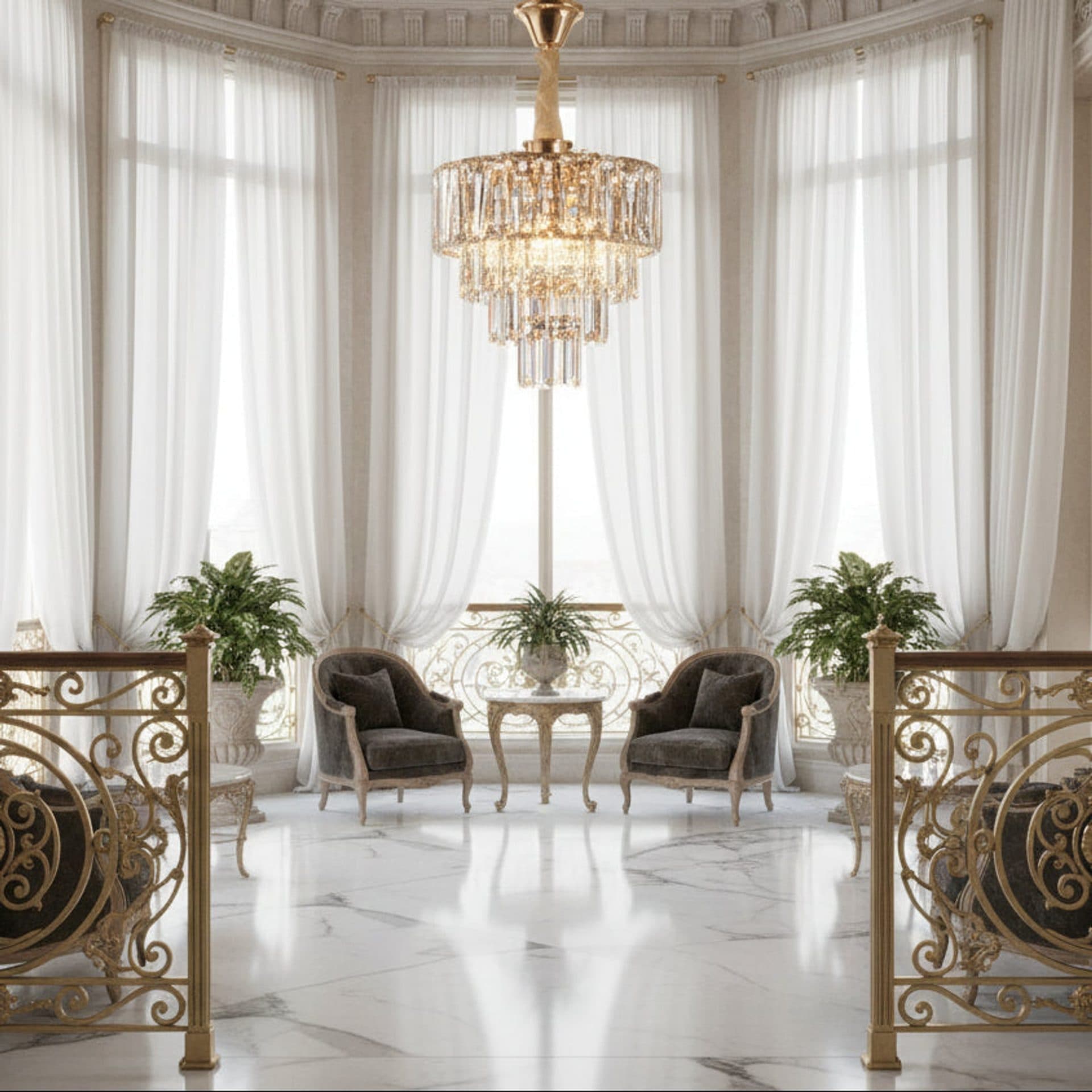 Candelabru Flippy Cristal VALMONT Petito 3xE14 D30 cm Auriu Inaltime Reglabila — imagine 1