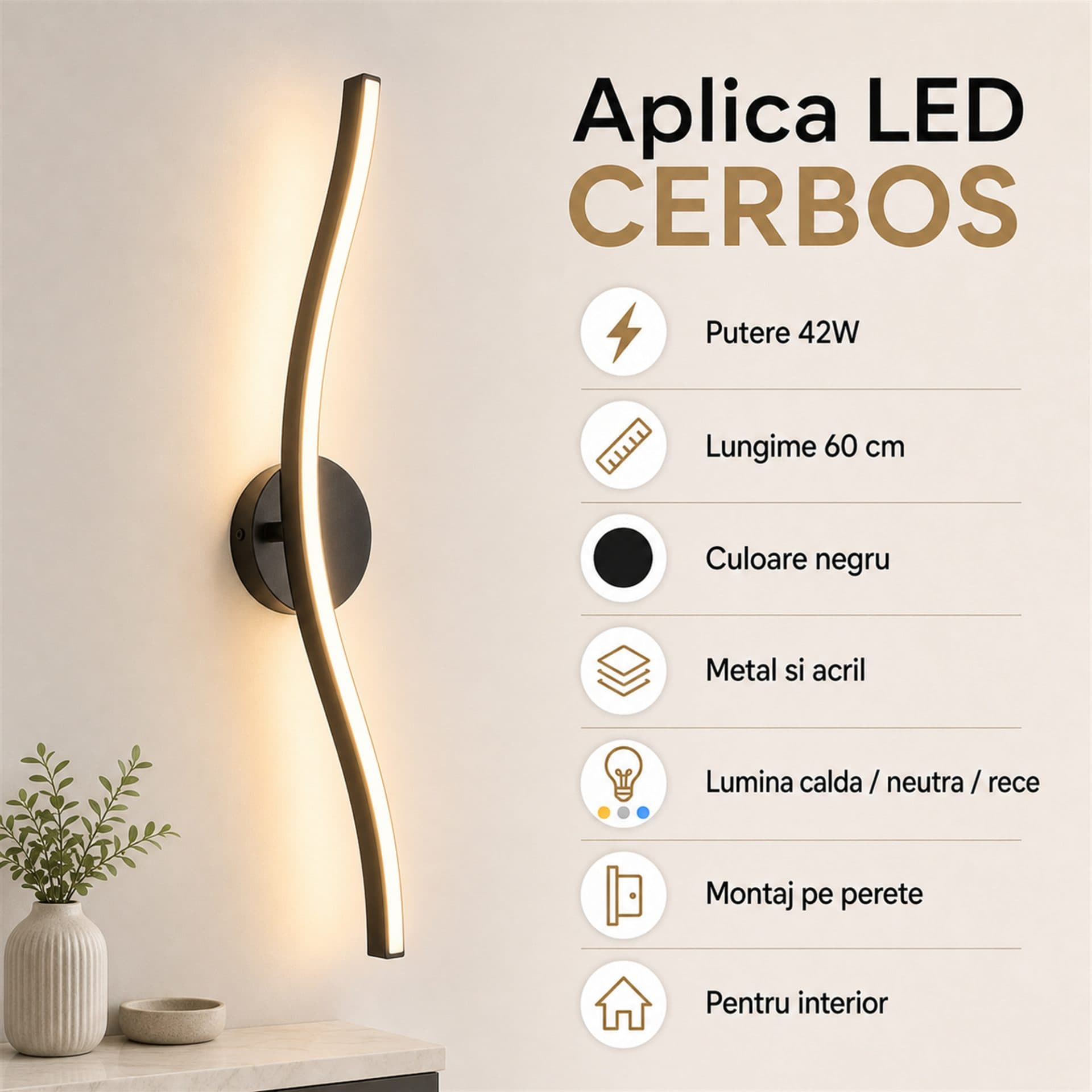 Aplica LED Decorativa Flippy CERBOS, 42W, 60cm — imagine 12
