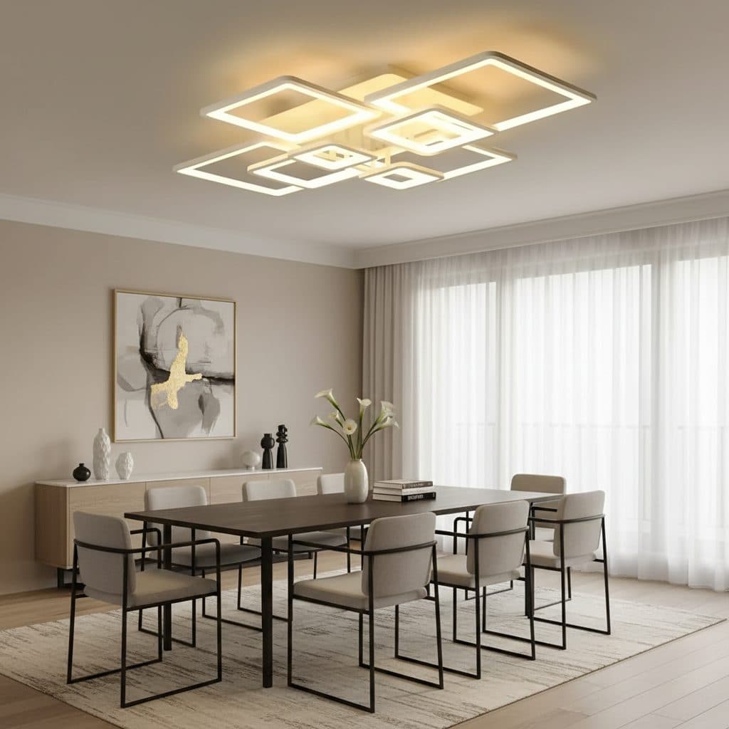 Lustra LED Flippy cu telecomanda 187W, 8 Patrate, Alb — imagine 3