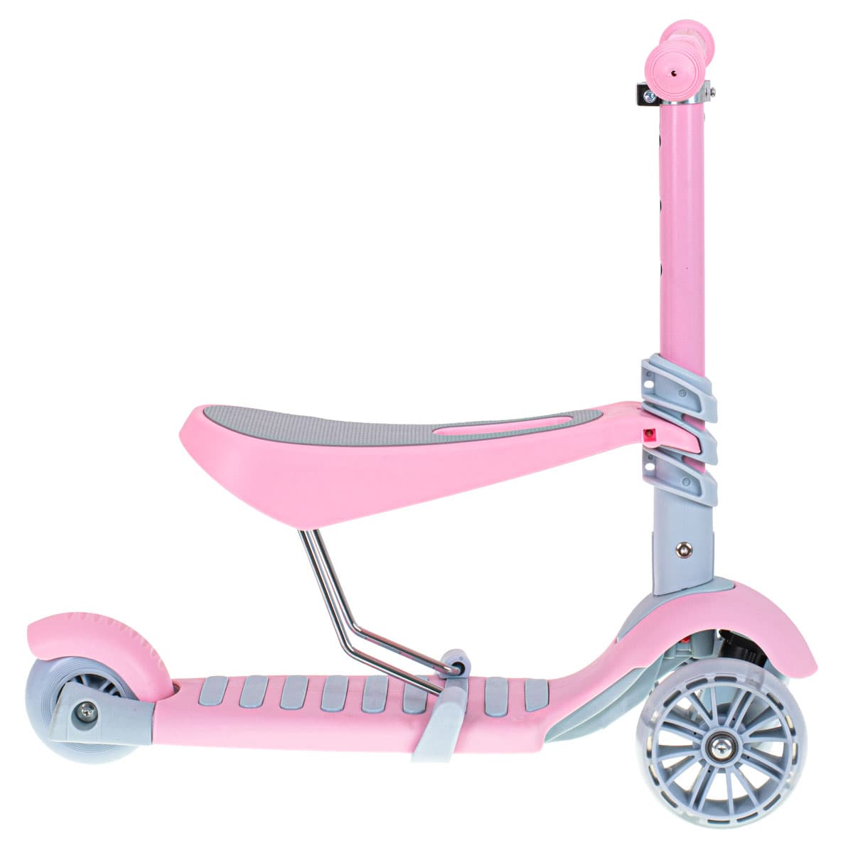 Set 3in1 Tricicleta Trotineta Skateboard cu roti LED, Roz — imagine 3