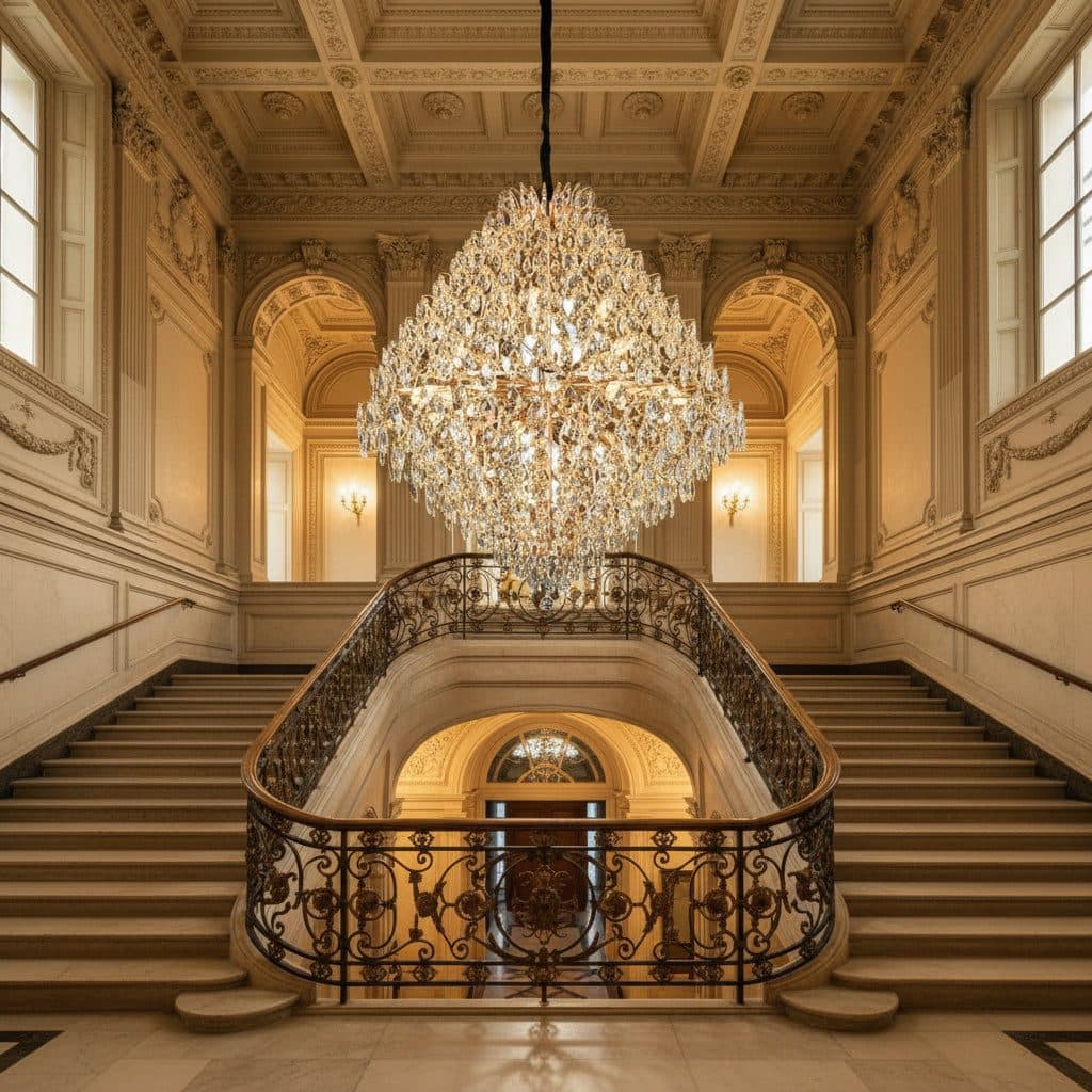 Candelabru Flippy Cristal KONIG Grande 32xE14 D120 cm Auriu Inaltime Reglabila Metal si Cristal — imagine 5