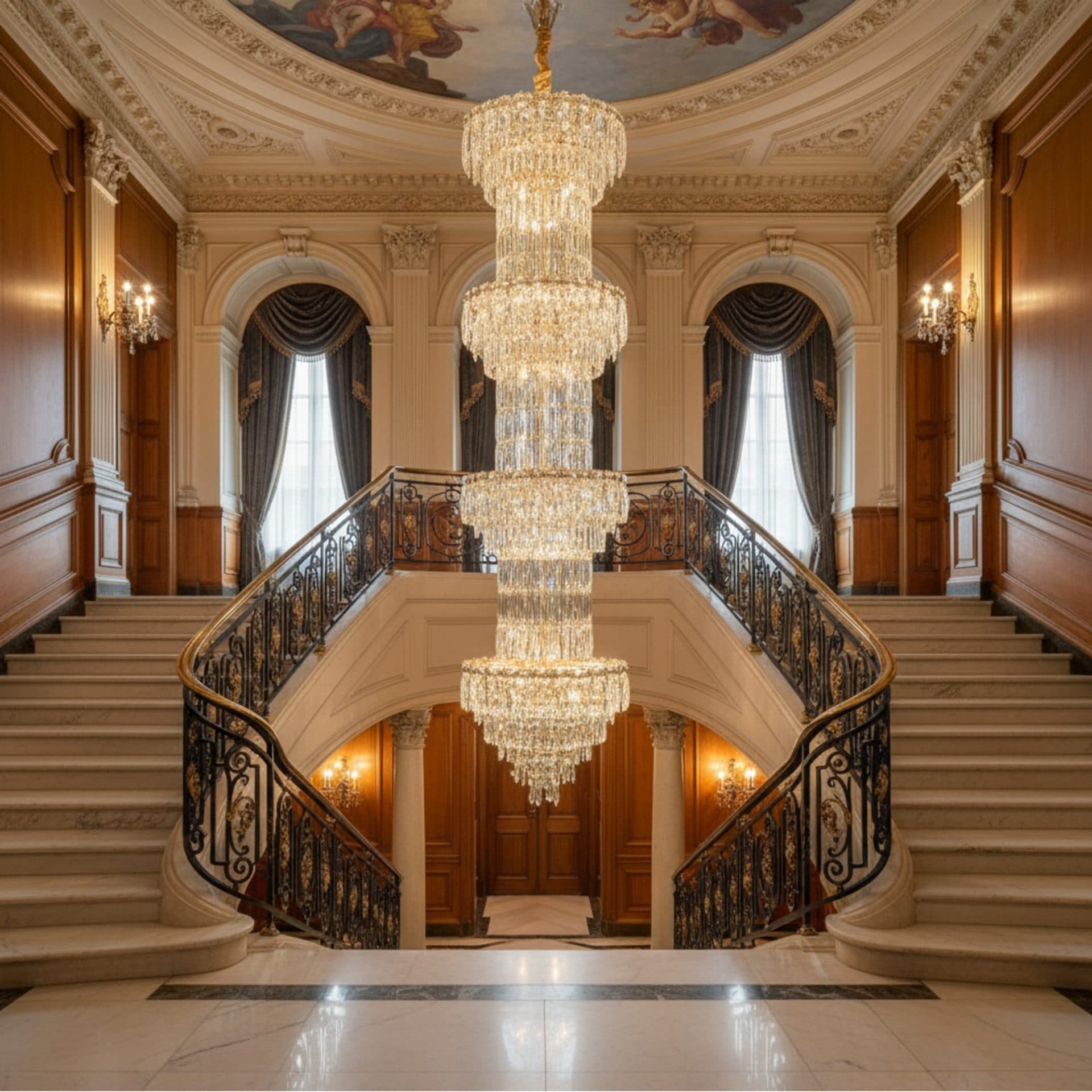 Candelabru Flippy Cristal IMPERIUM 45xE14, D55 cm, Auriu, Inaltime Reglabila, Metal si Cristal — imagine 1