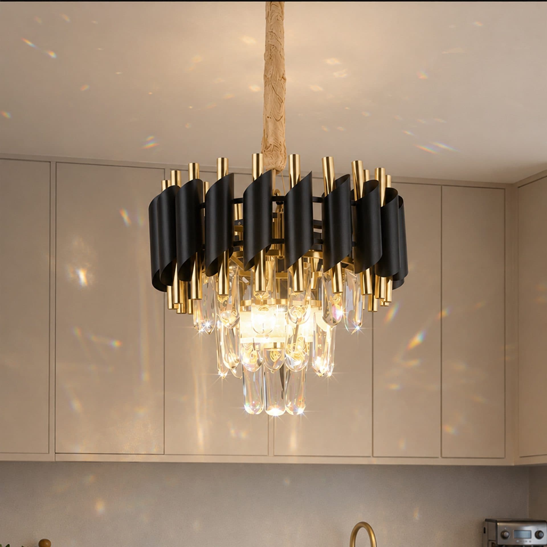 Candelabru Flippy Cristal Versailles Petito 3xE14 Auriu Lucios si Negru — imagine 1