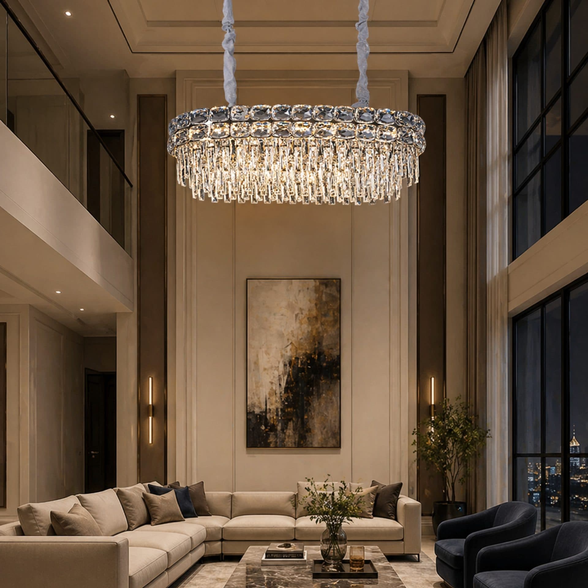 Candelabru Flippy Cristal LUCENT Regalis 28xE14, Auriu, Inaltime Reglabila, Metal si Cristal — imagine 1