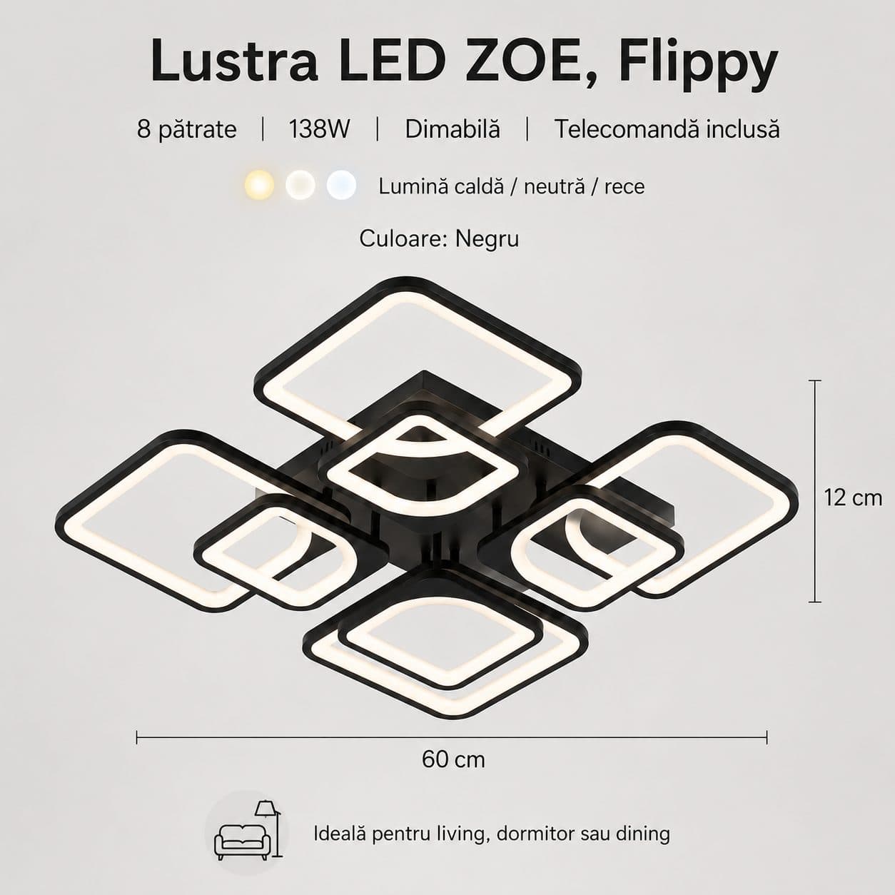Plafoniera LED ZOE Flippy 8 Patrate 138W — imagine 3
