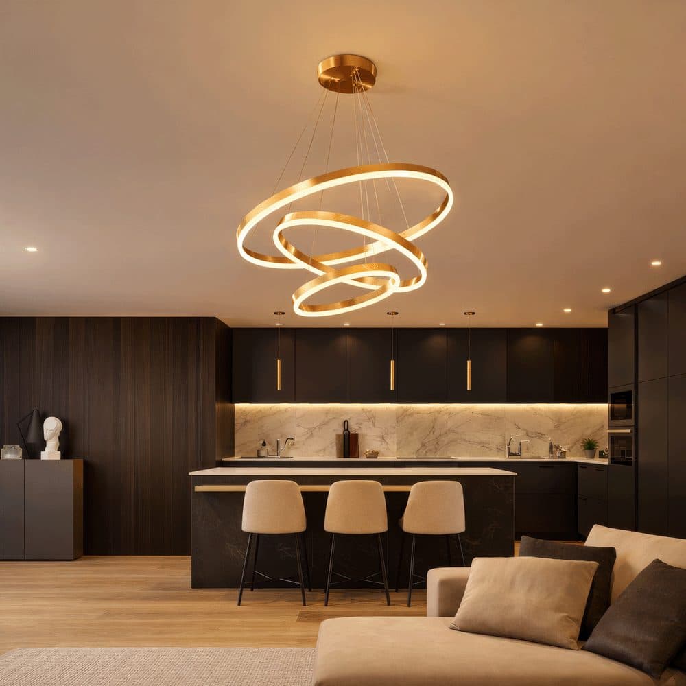Lustra LED suspendata Flippy 85W 3 Cercuri Dimabila Auriu Lucios — imagine 20