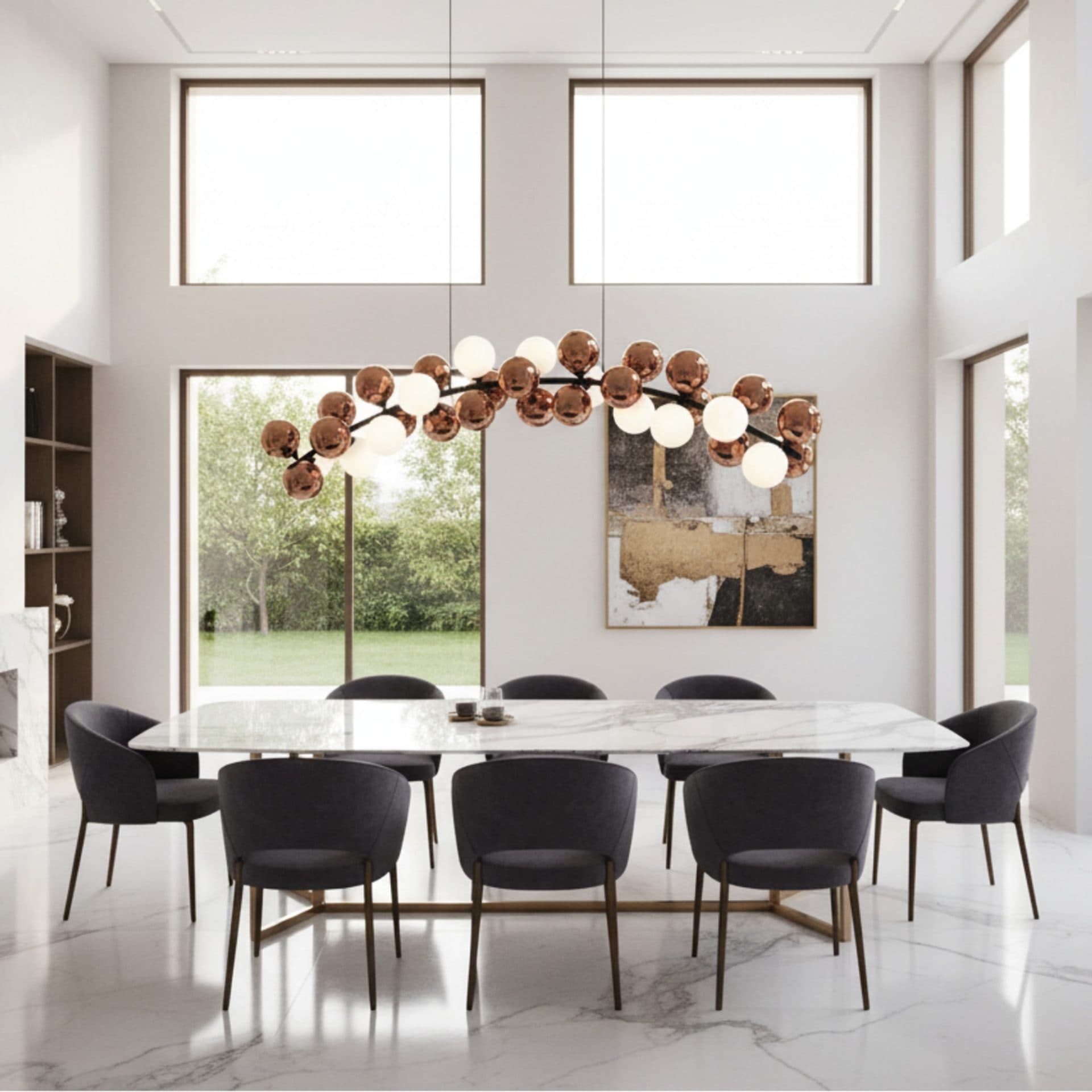 Lustra Suspendata BARRO Grande L130cm 11x G9 Rose Gold Metal si Sticla — imagine 3