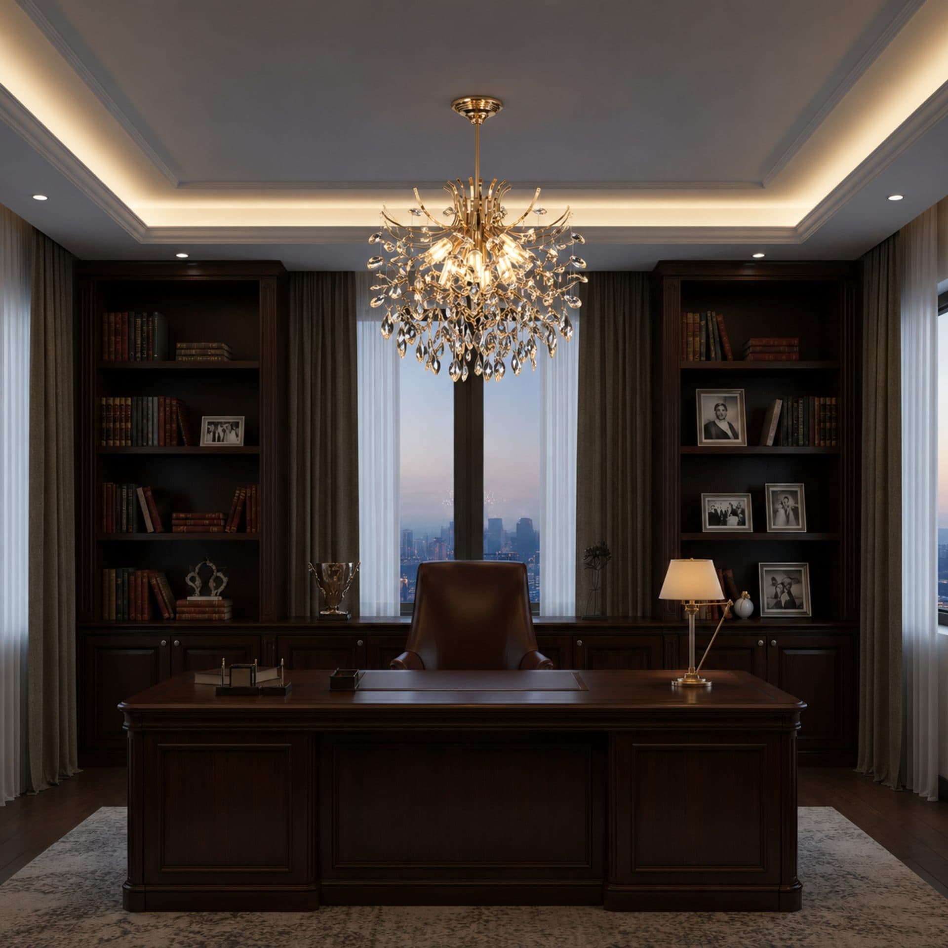 Candelabru Flippy Cristal PROWES Eleganza, 8x E14, D50 cm, Auriu, Inaltime Reglabila, Metal si Cristal — imagine 1