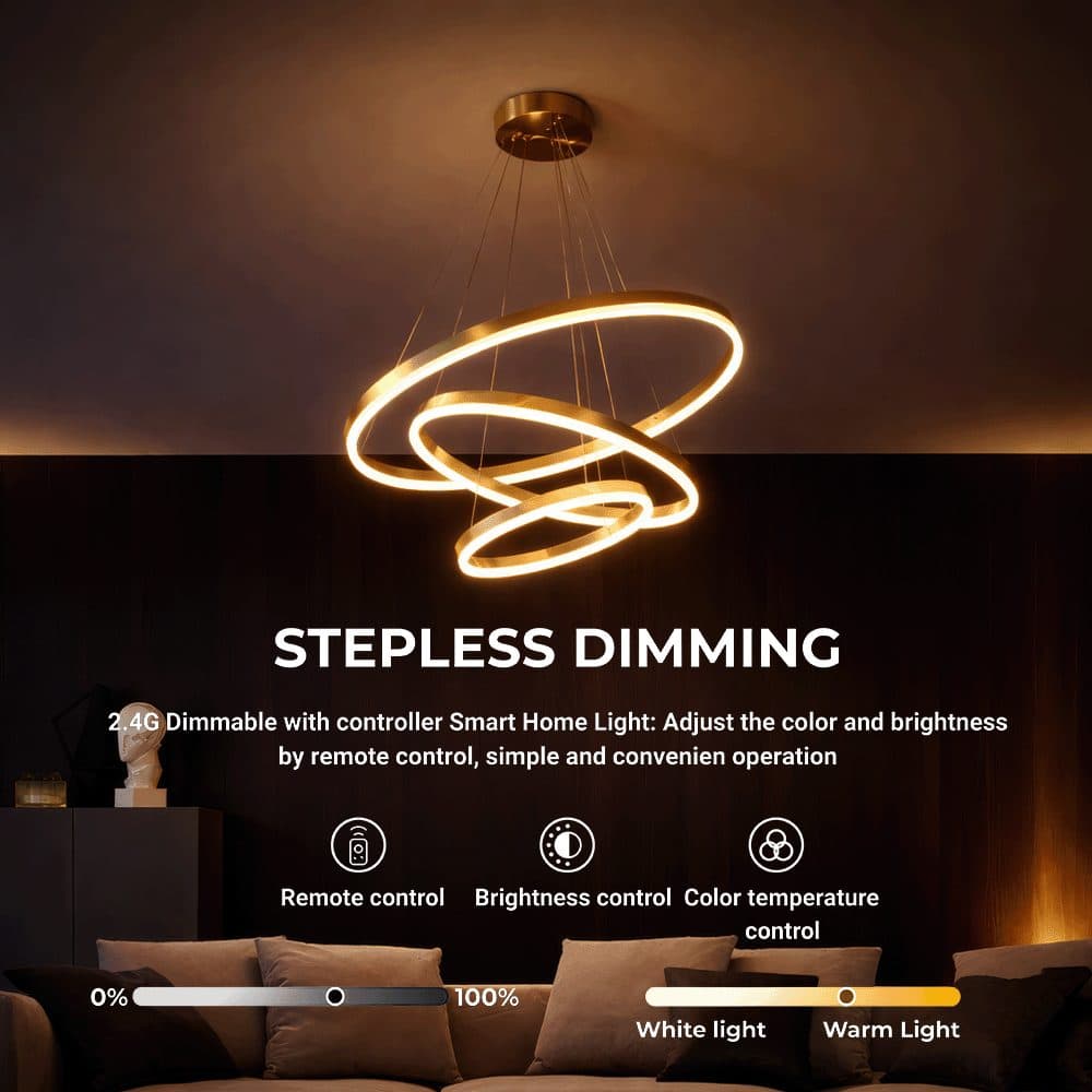 Lustra LED suspendata Flippy 85W 3 Cercuri Dimabila Auriu Lucios — imagine 11